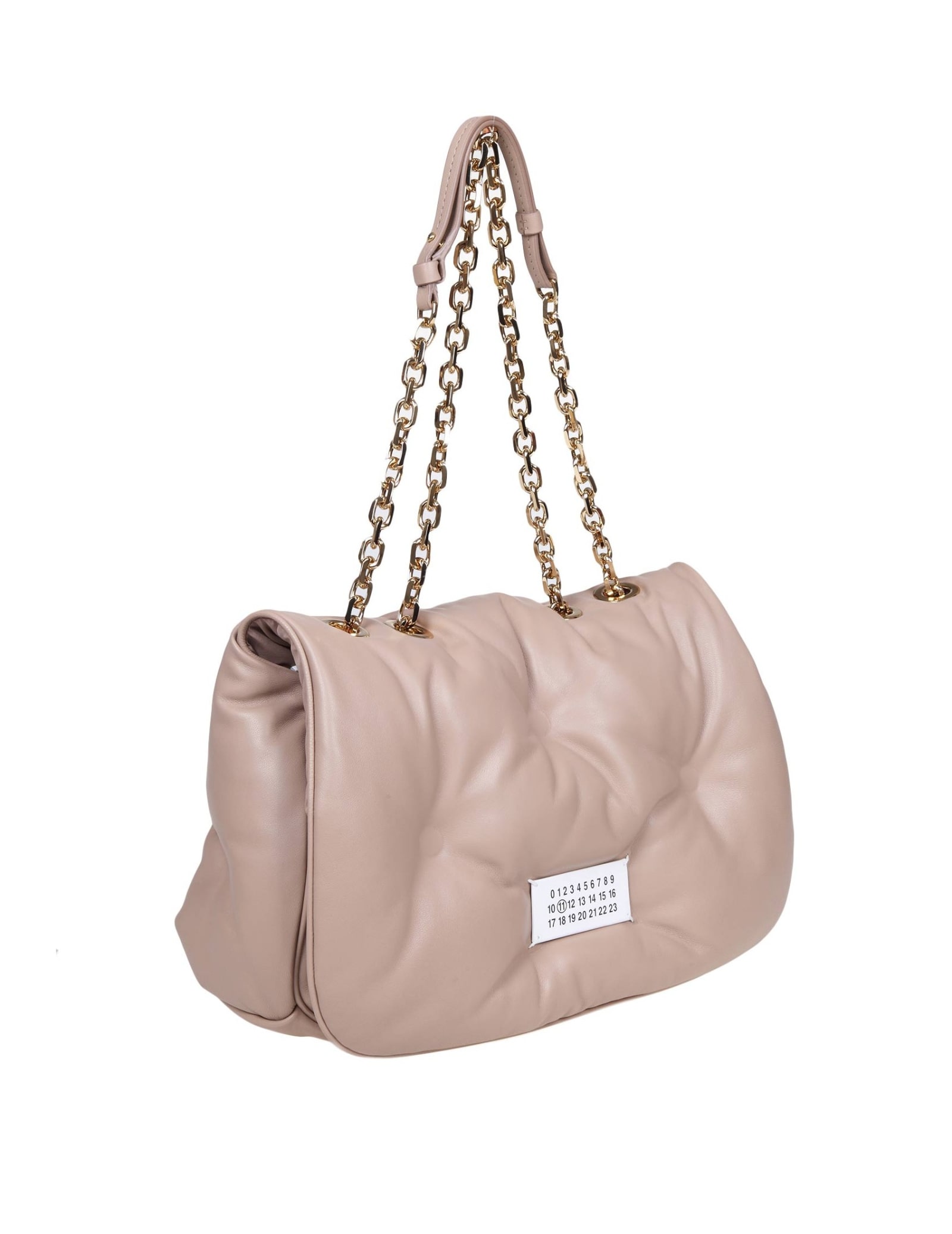 Shop Maison Margiela Glam Slam Logo Patched Shoulder Bag In Biche