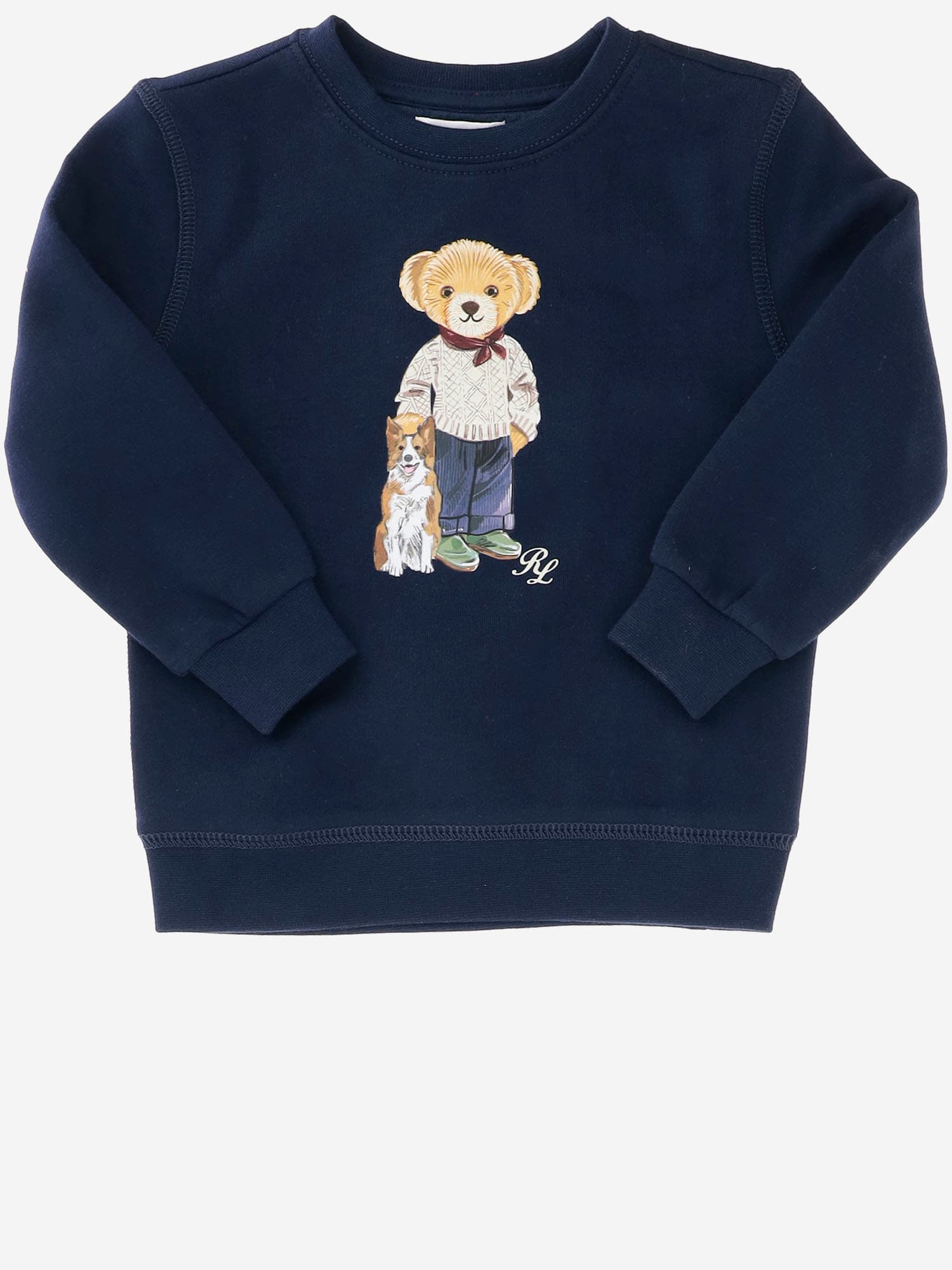 Polo Ralph Lauren Cotton Blend Sweatshirt With Polo Bear Pattern In Blu Scuro