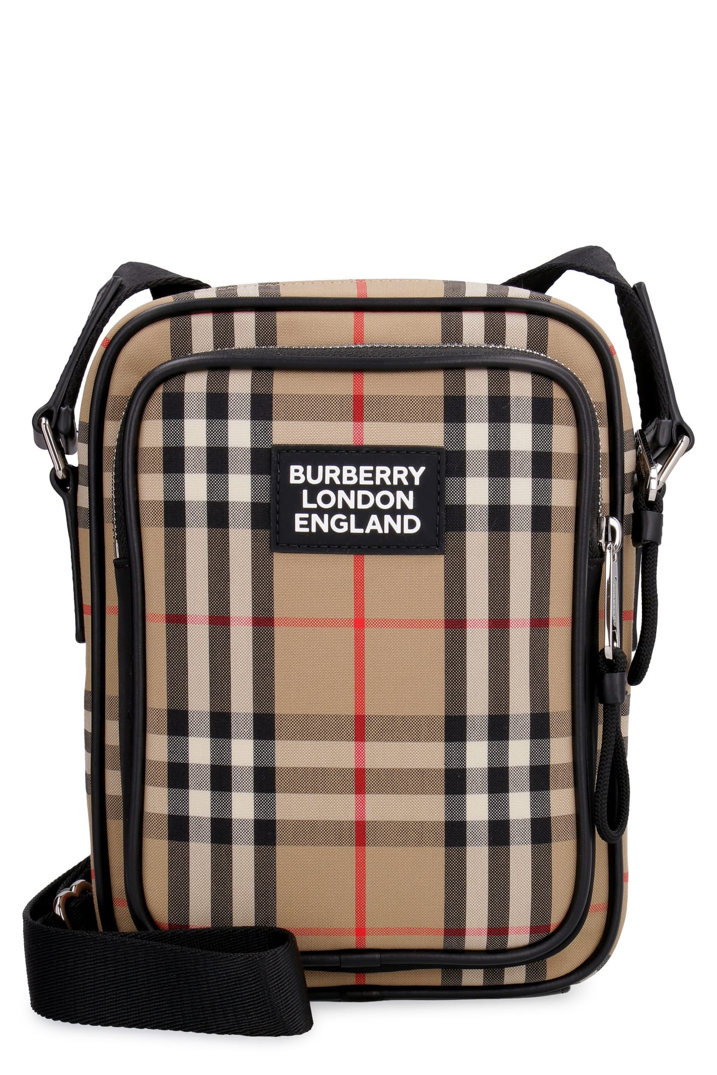 Burberry Messenger Bag With Check Motif In Beige