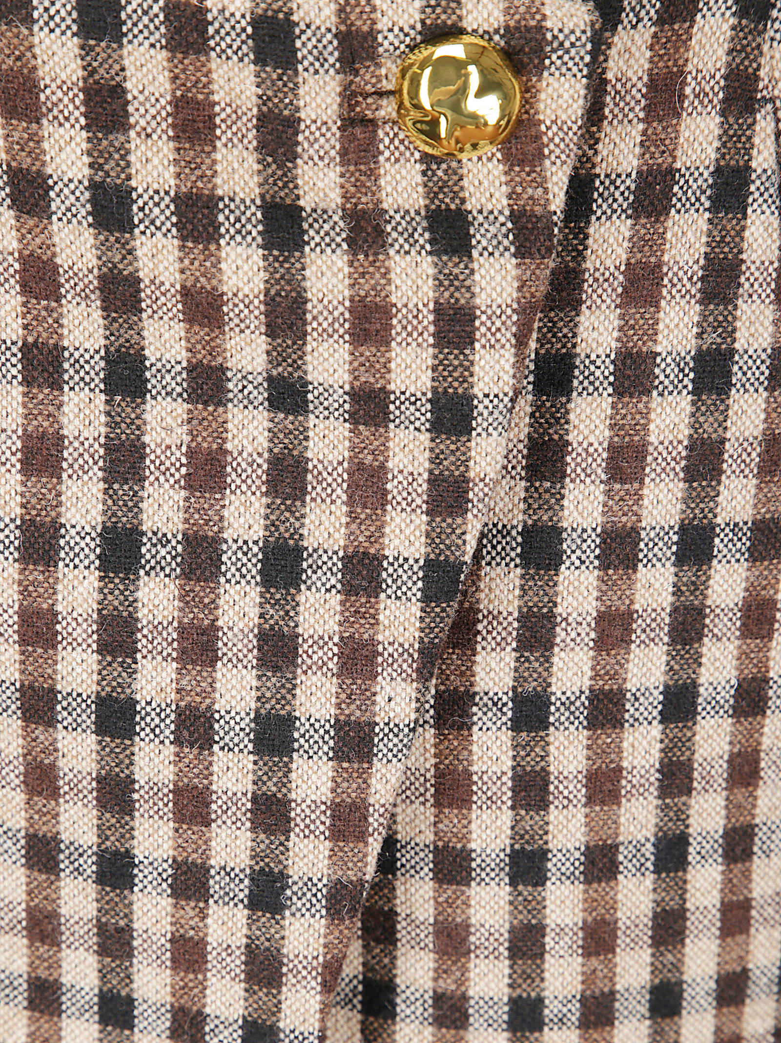 Ganni Womens Chicory Coffee Checked Gold-toned Button Wool-blend Mini Skirt In Multi