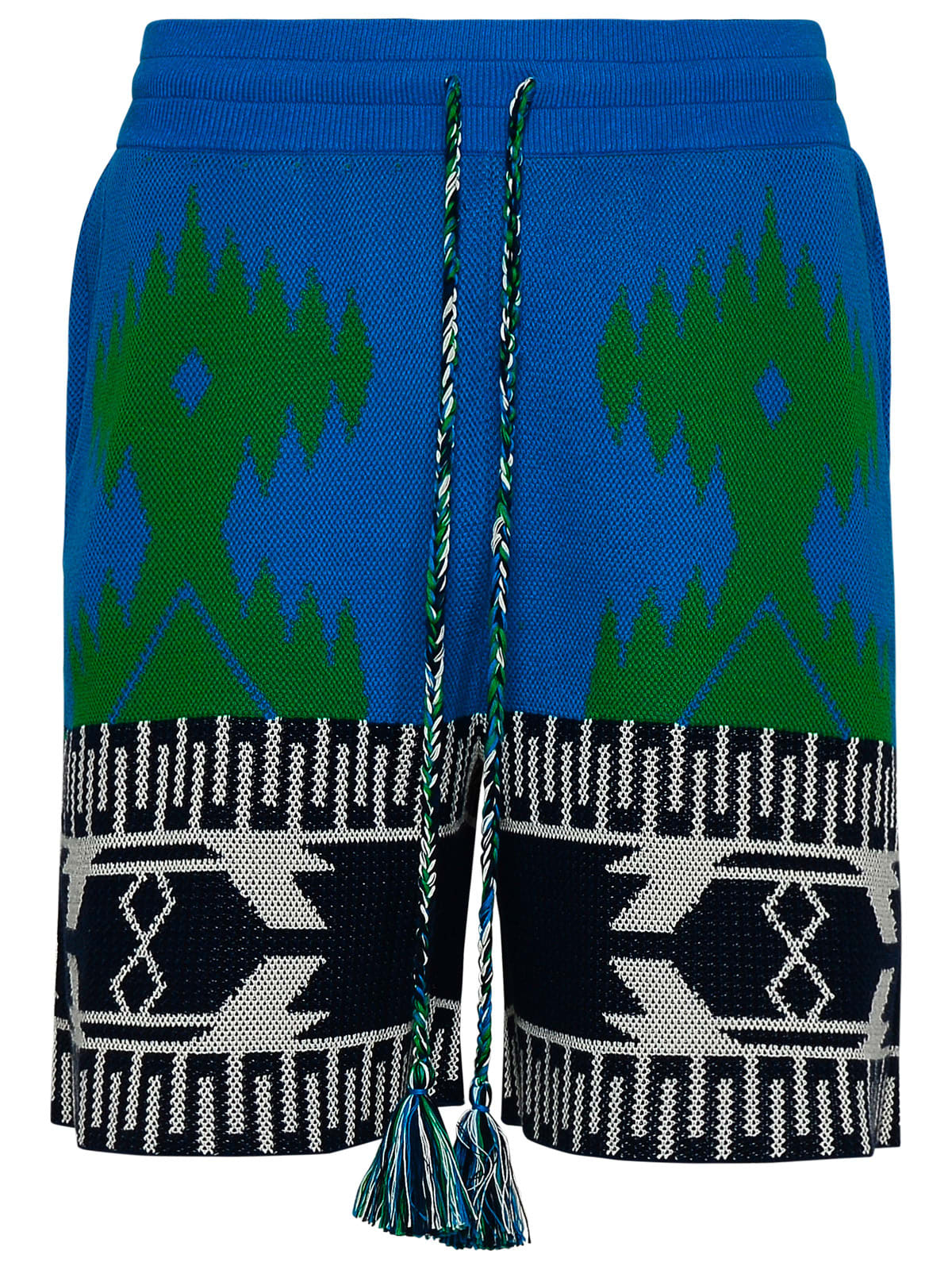 Alanui Piquet Cotton Icon Shorts With Geometric Motif In Blue