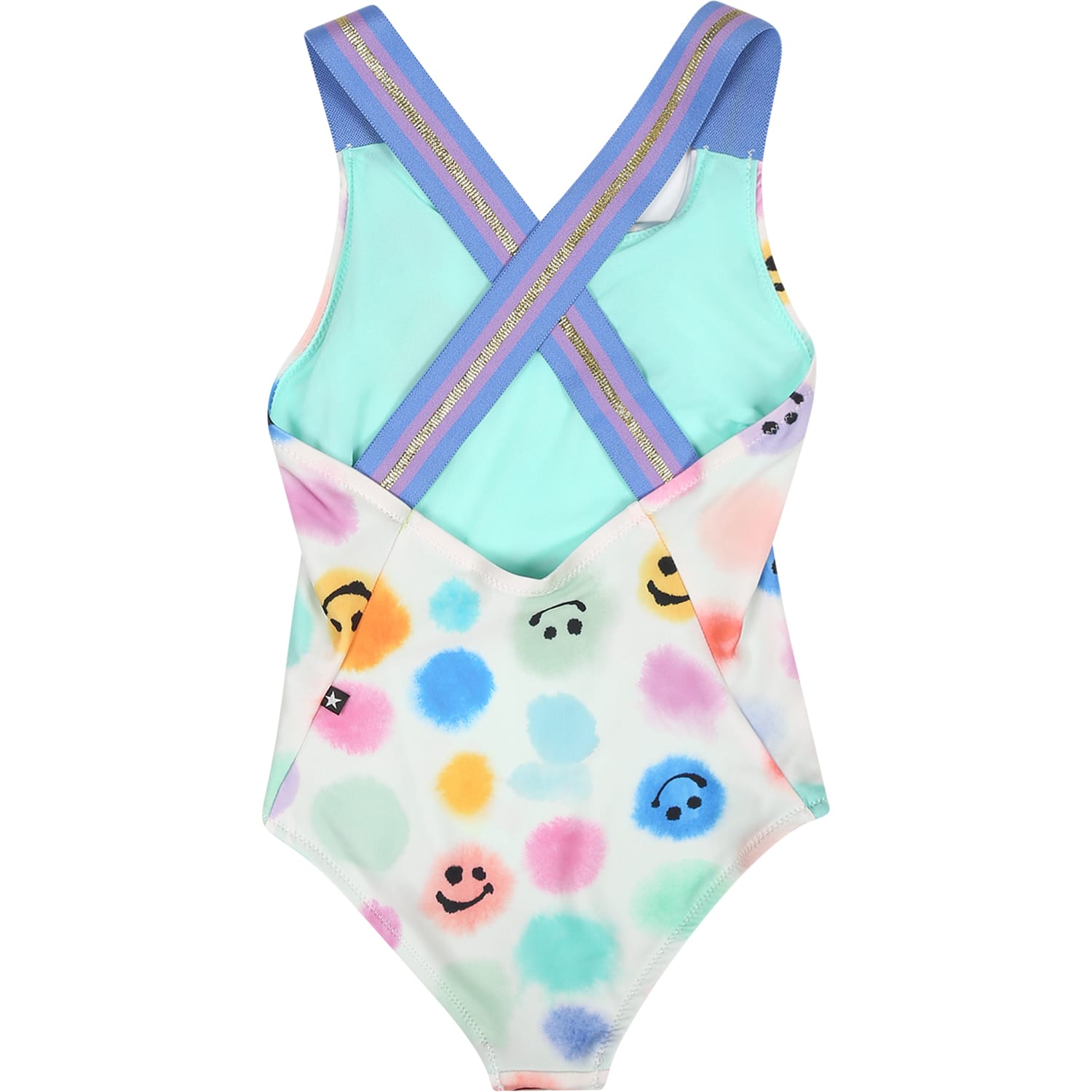 Shop Molo White Swimsuit For Baby Girl With Polka Dots And Smiley In Multicolor