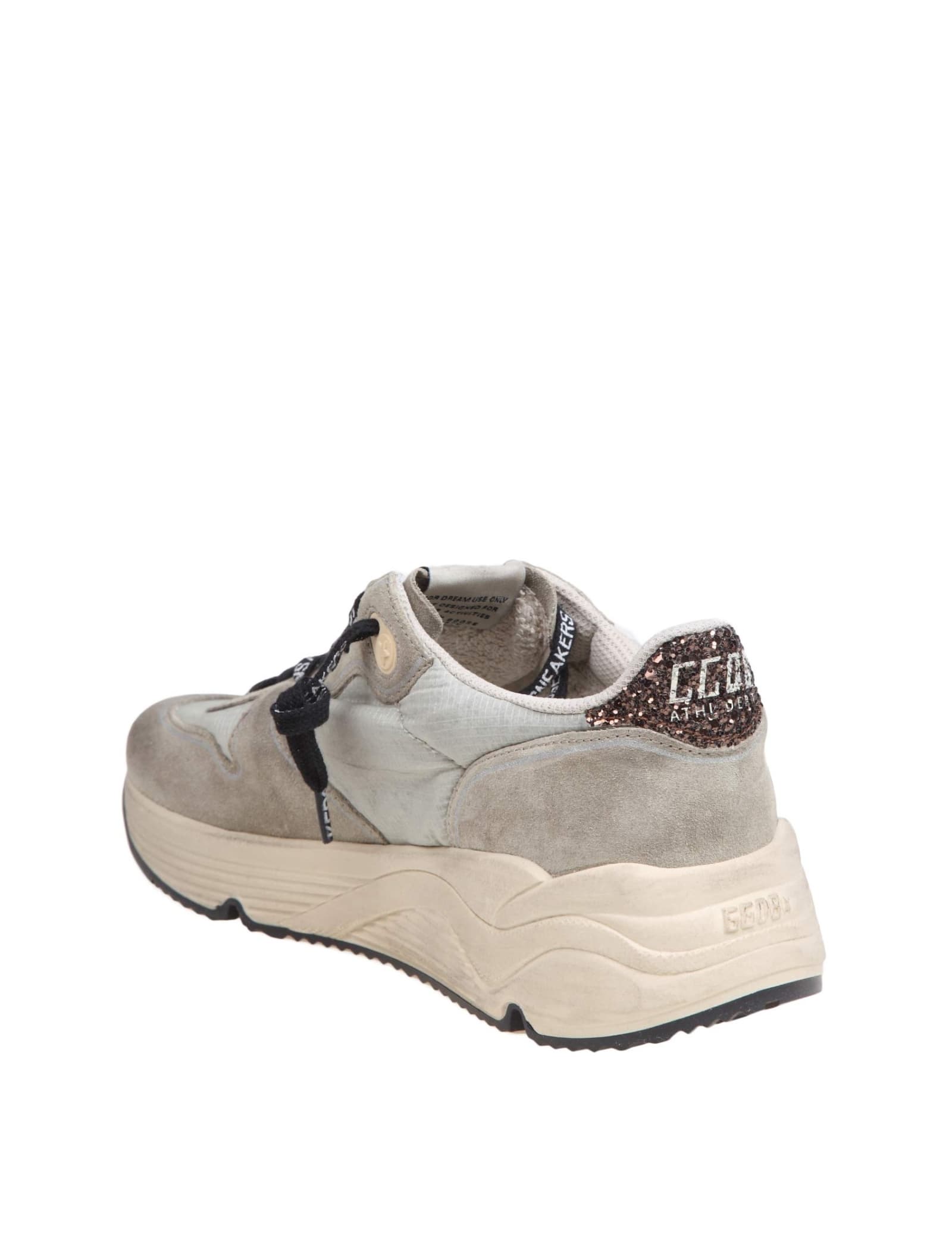 Shop Golden Goose Running Sneakers In Nylon And Suede With Brown Glitter In Beige