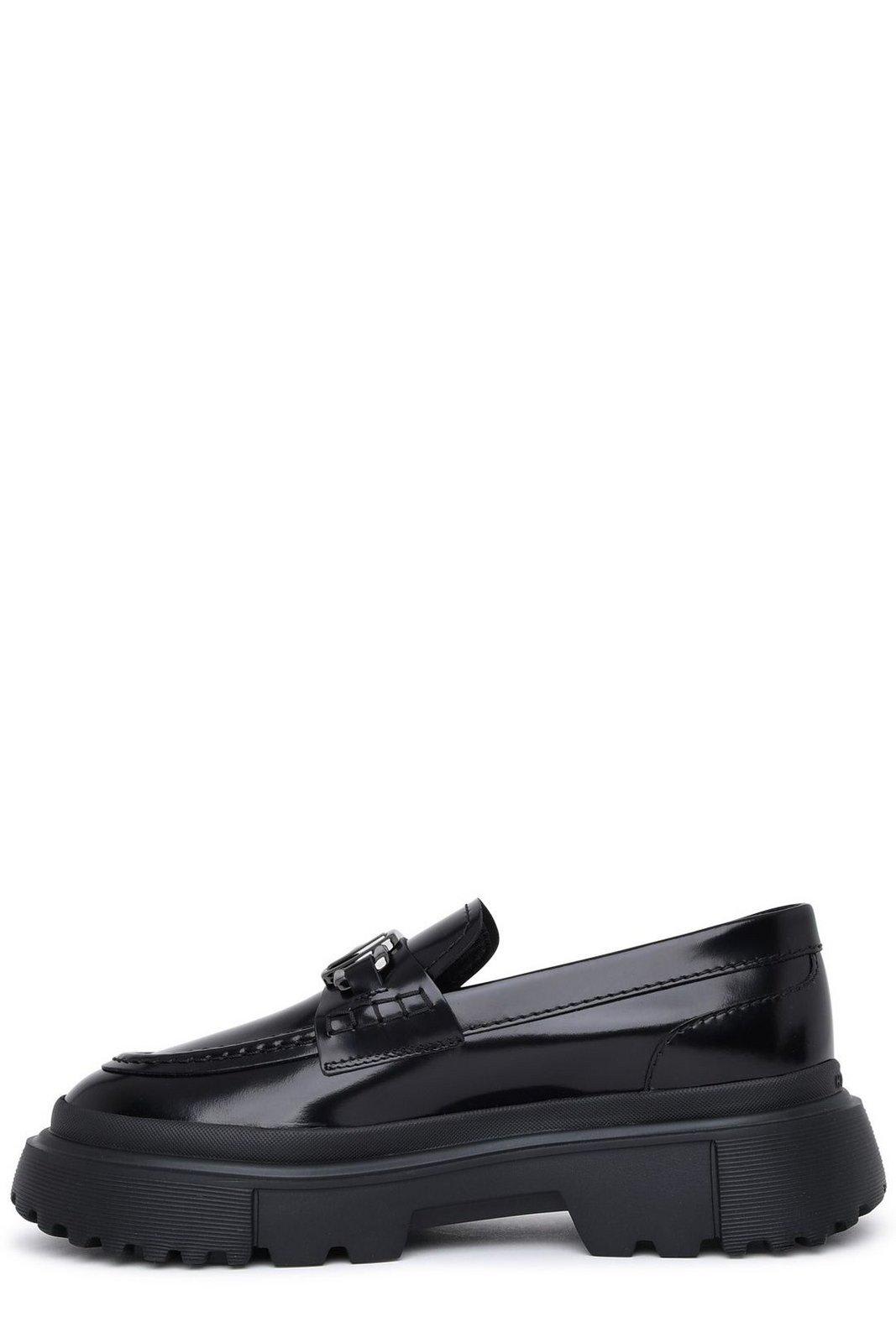 Shop Hogan Logo Plaque Round-toe Loafers In Black