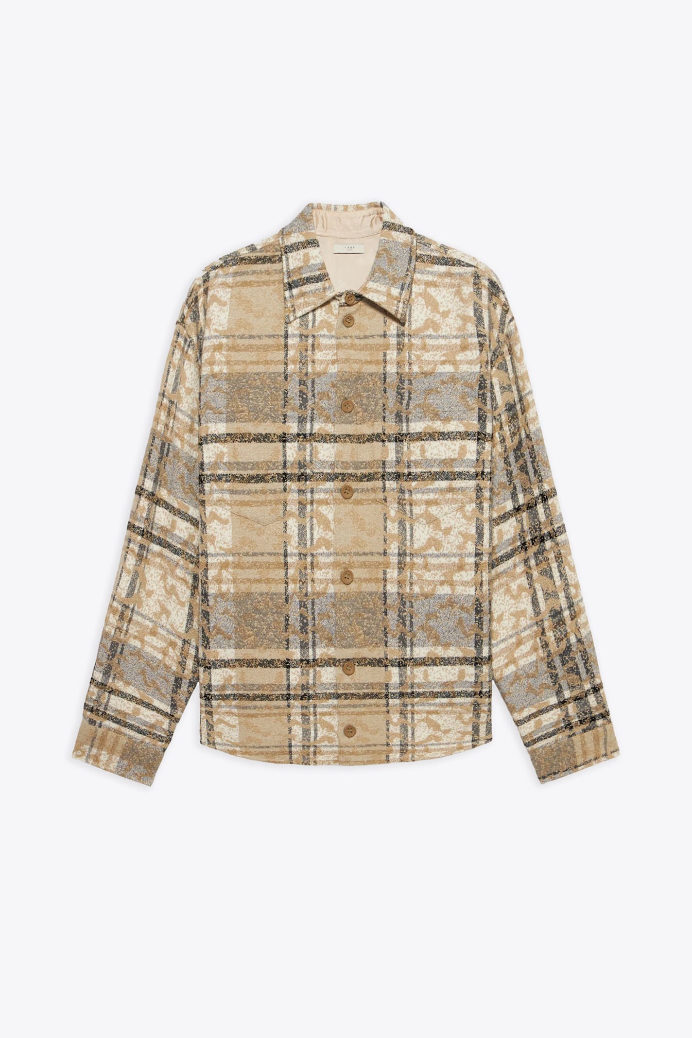 Check Jqrd Overshirt Beige check jacquard overshirt with logo - Check Jqrd Overshirt