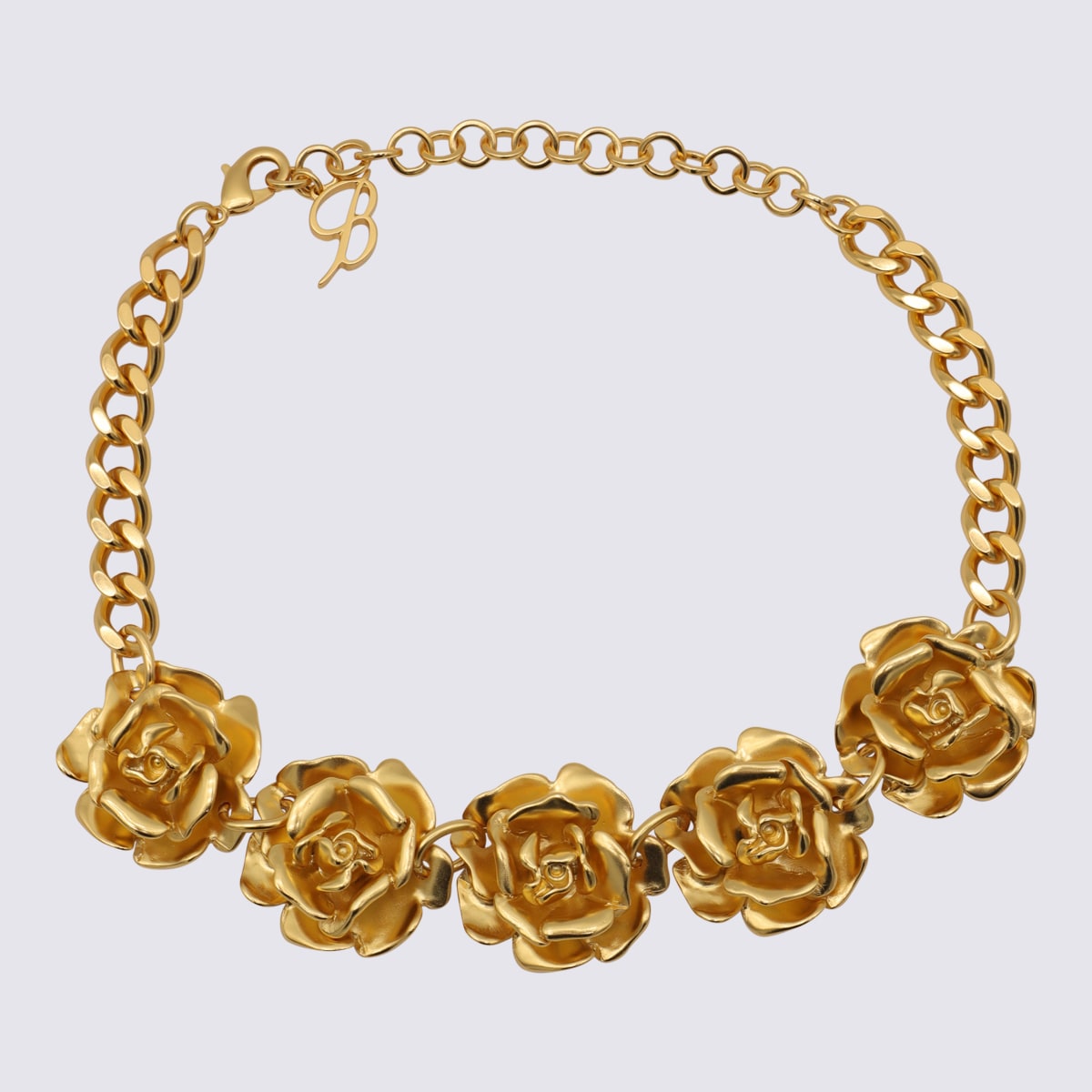 Blumarine Gold Metal Rose Necklace In Oro Satinato