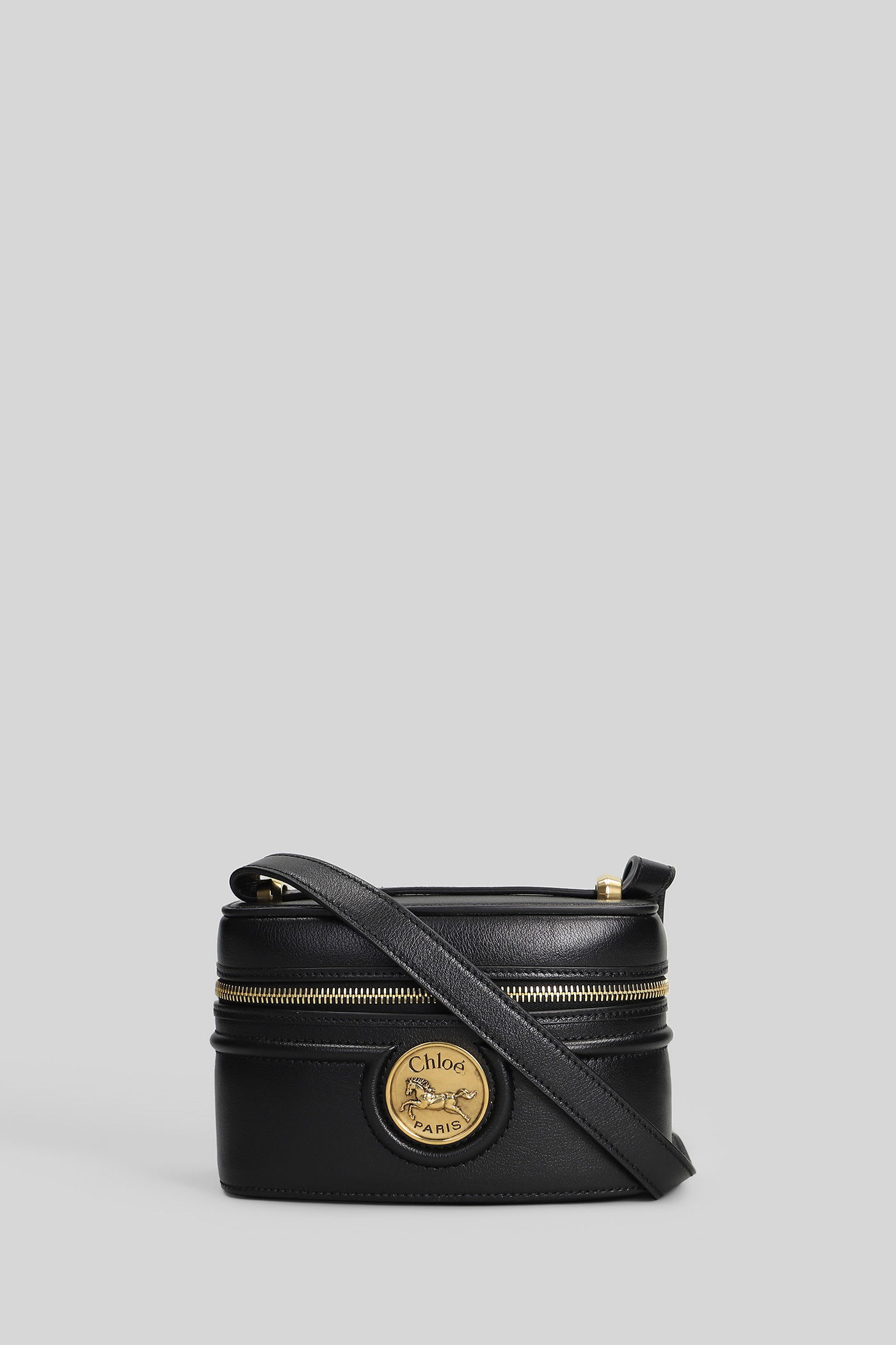 Chloé Horse Medal Shoulder Bag In Black Leather In Black