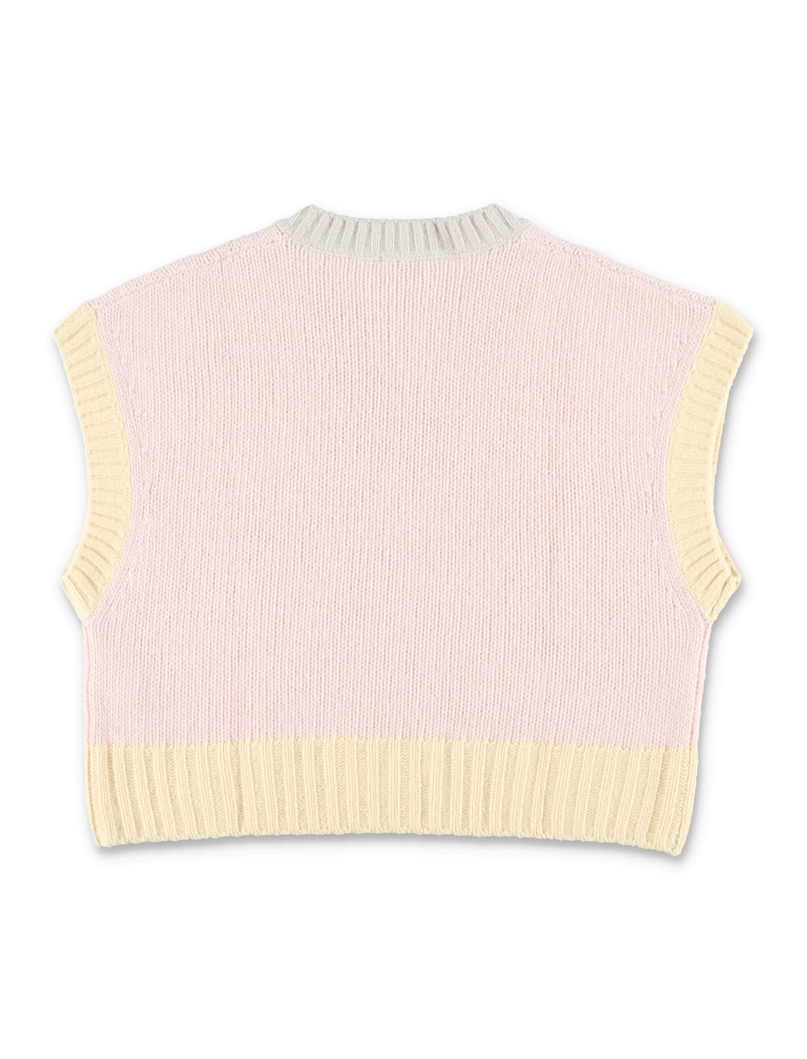 Il Gufo Girls Color Block Merino Wool Vest In Animal Print