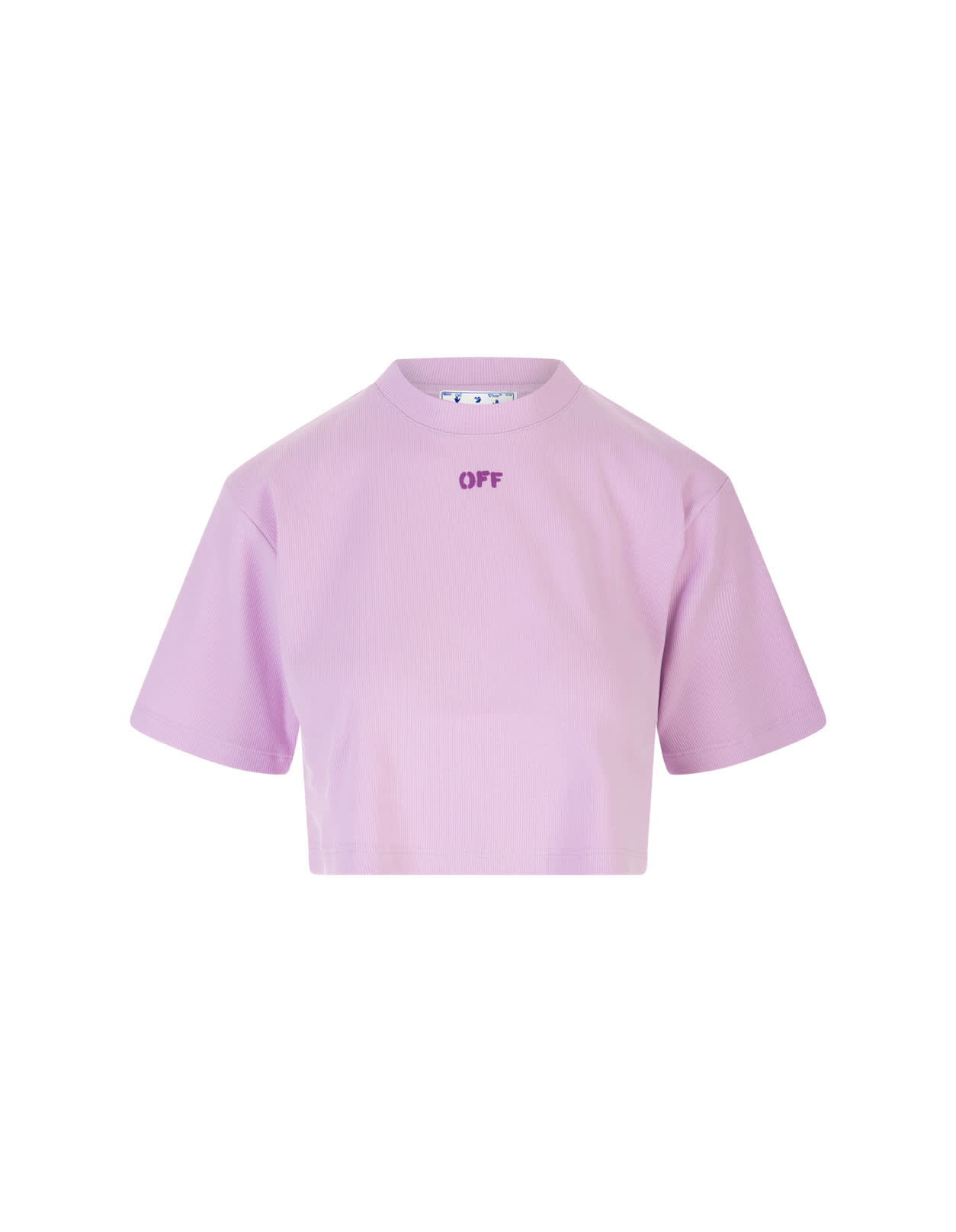 Off-White Woman Pink Off Stamp Ribbed Cropped T-shirt