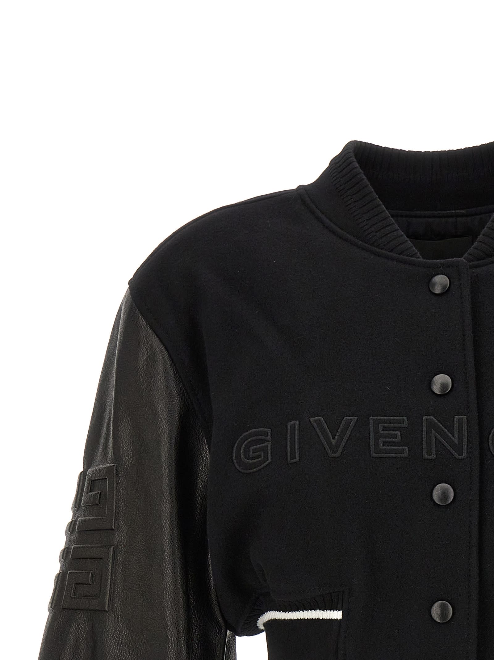 Shop Givenchy Varsity Cropped Bomber Jacket In Nero