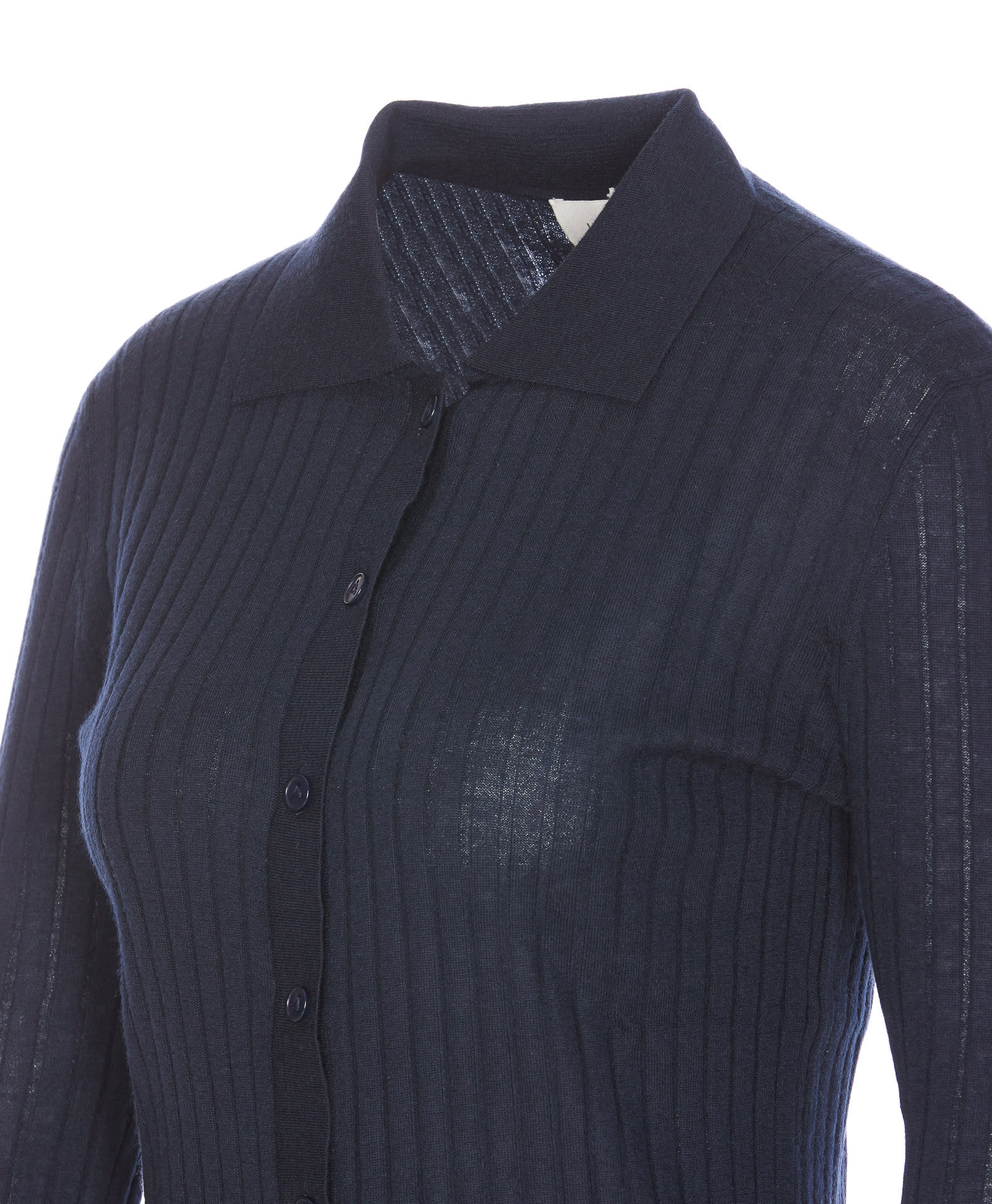 Lisa Yang Ribbed Collared Tight Fit Knitwear In Blue
