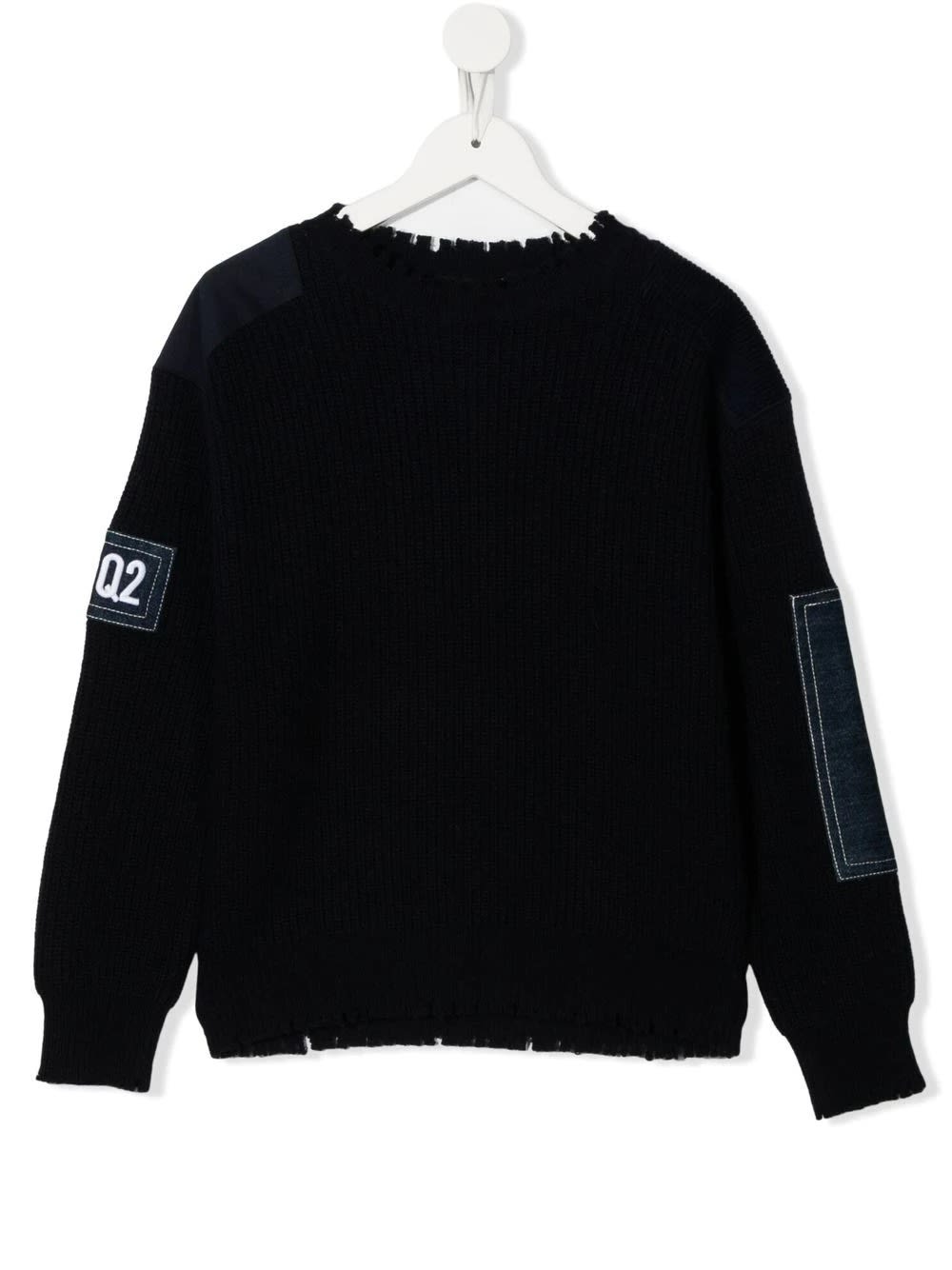 Dsquared2 Kids Black Pullover With Denim Patch