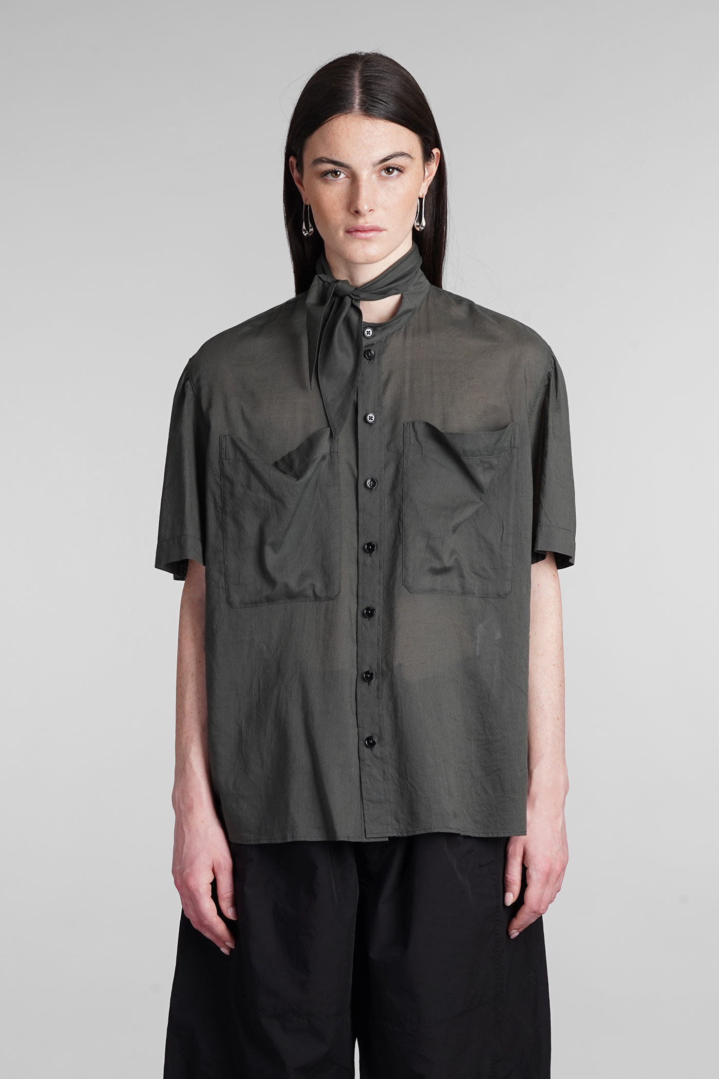 Shop Lemaire Shirt In Green Cotton In Grey