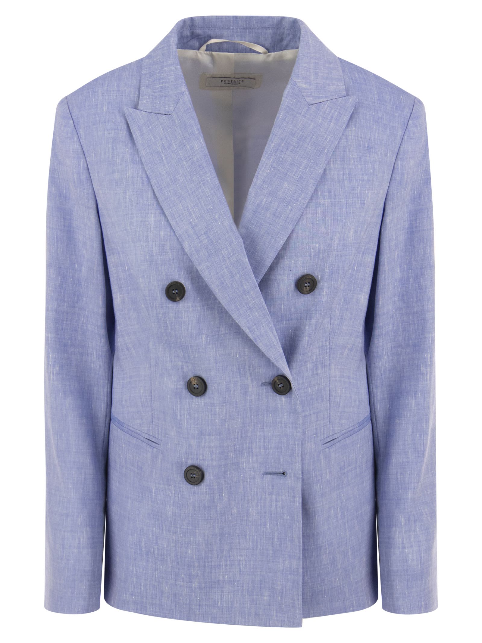 PESERICO WOOL AND LINEN CANVAS DOUBLE-BREASTED BLAZER