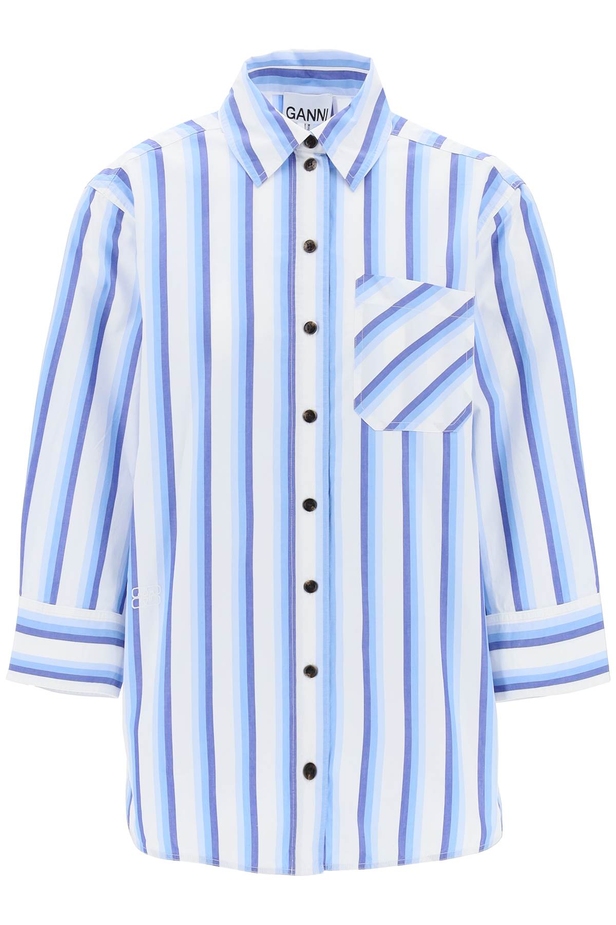 Shop Ganni Oversized Striped Poplin Shirt In Silver Lake Blue (white)