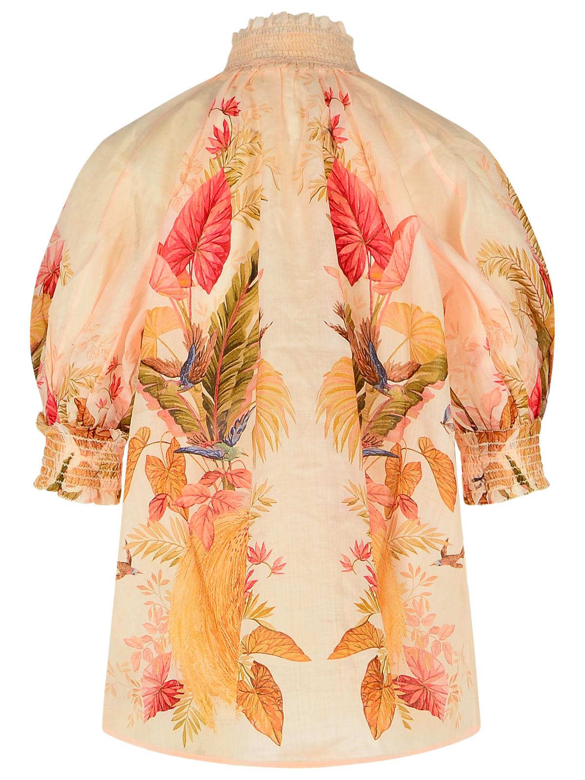 Zimmermann Billow Ramie Puff Sleeves Blouse In Cream Palm Floral In Multi