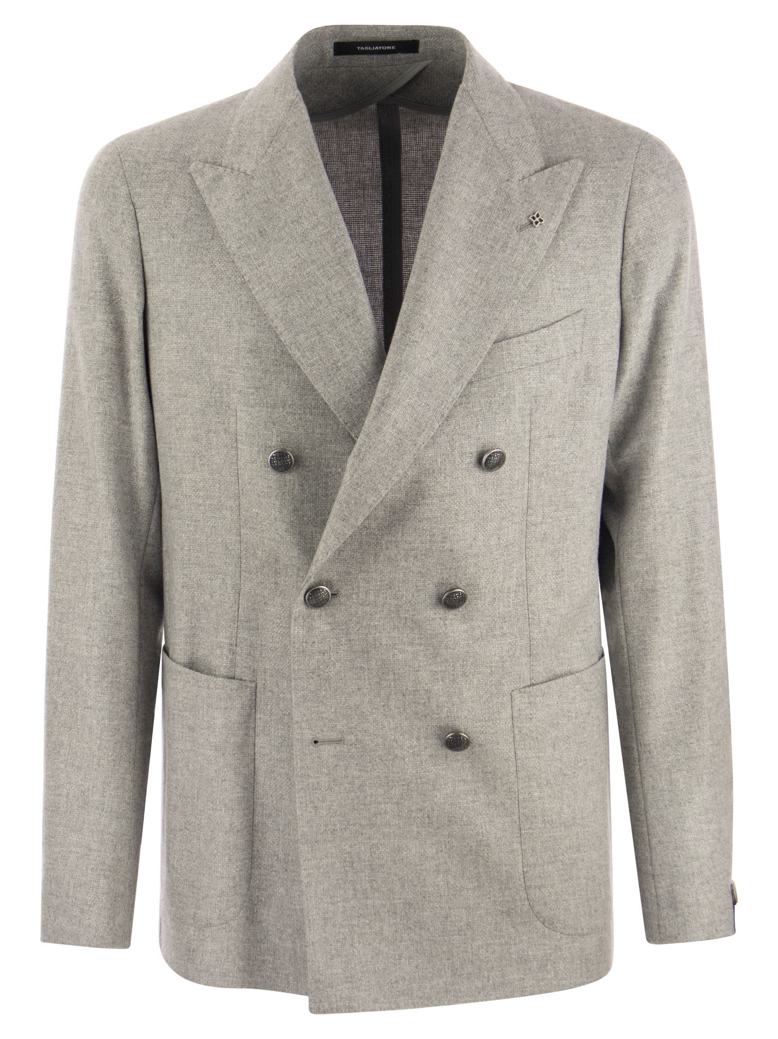 Shop Tagliatore Montecarlo - Double-breasted Wool And Cashmere Jacket In Pearl