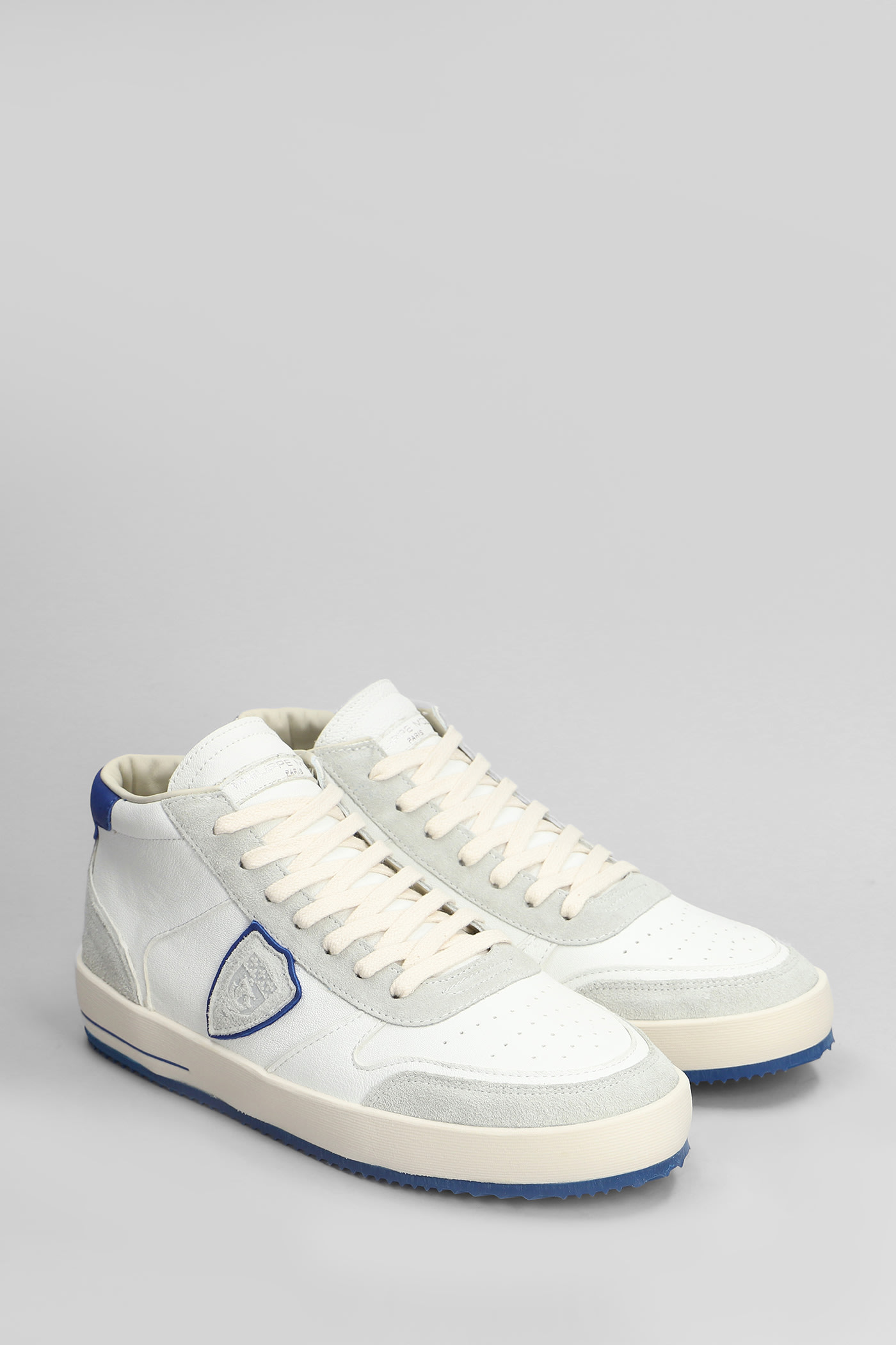 Shop Philippe Model Nice Mid Sneakers In White Suede And Leather