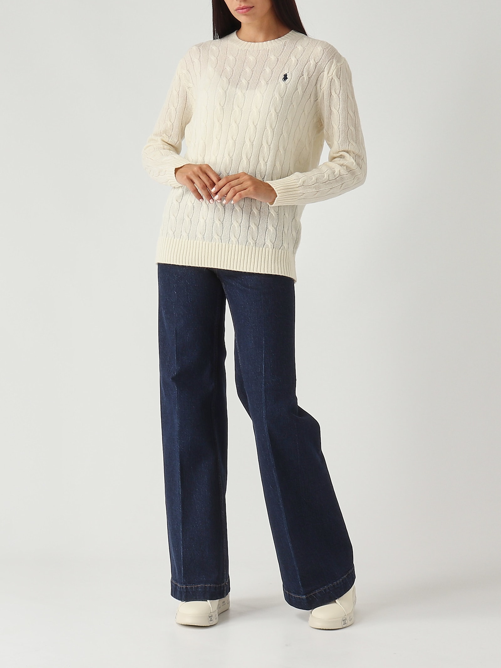 Polo Ralph Lauren Over-size Girocollo A Trecce In Lana E Cachemire Sweater In White