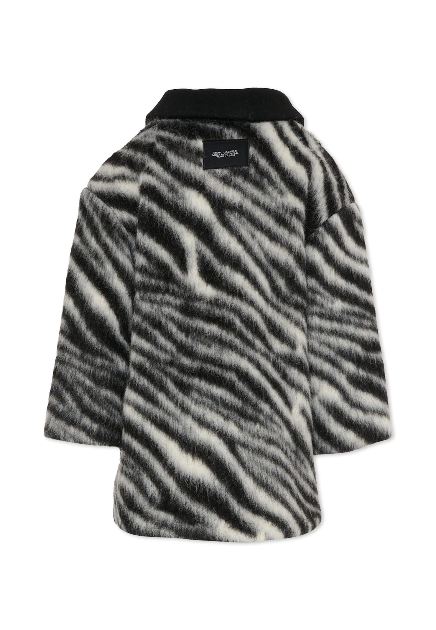 Marc Jacobs Black Faux Fur Coat For Girl With Logo In Black