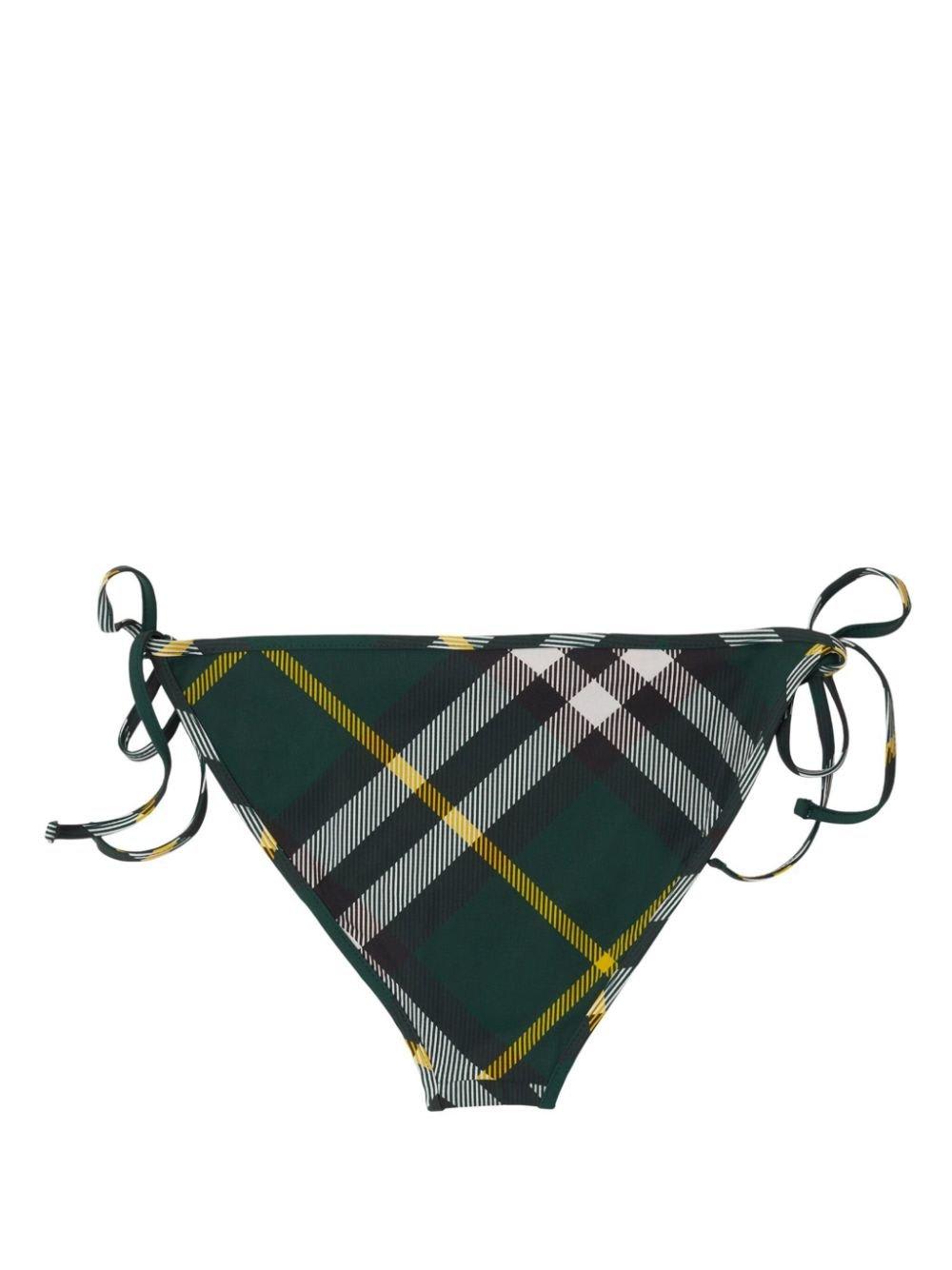 Shop Burberry Checked Side-tied Bikini Bottoms In Green