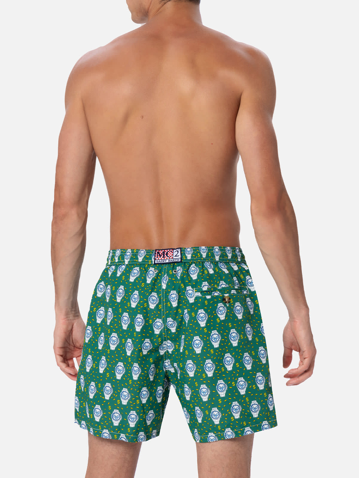 Shop Mc2 Saint Barth Man Lightweight Fabric Swim-shorts Lighting Micro Fantasy With Watches Print
