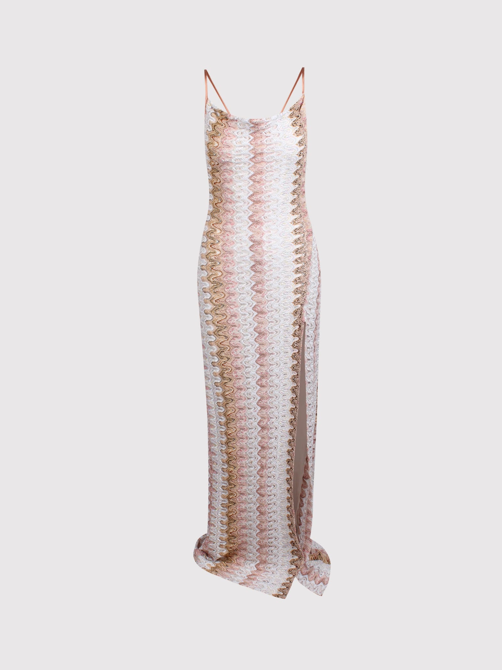 Shop Missoni Long Lace Effect Dress With Draped Neckline And Slit
