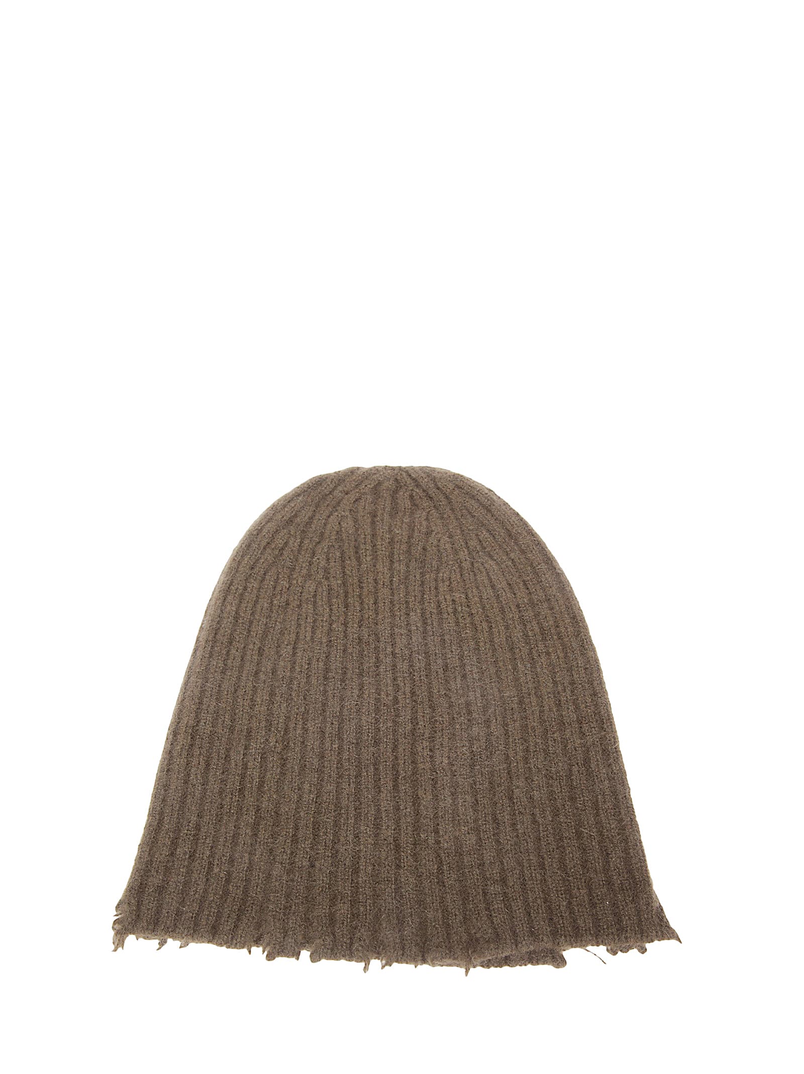 Uma Wang Ribbed Frayed-edge Beanie In Brown