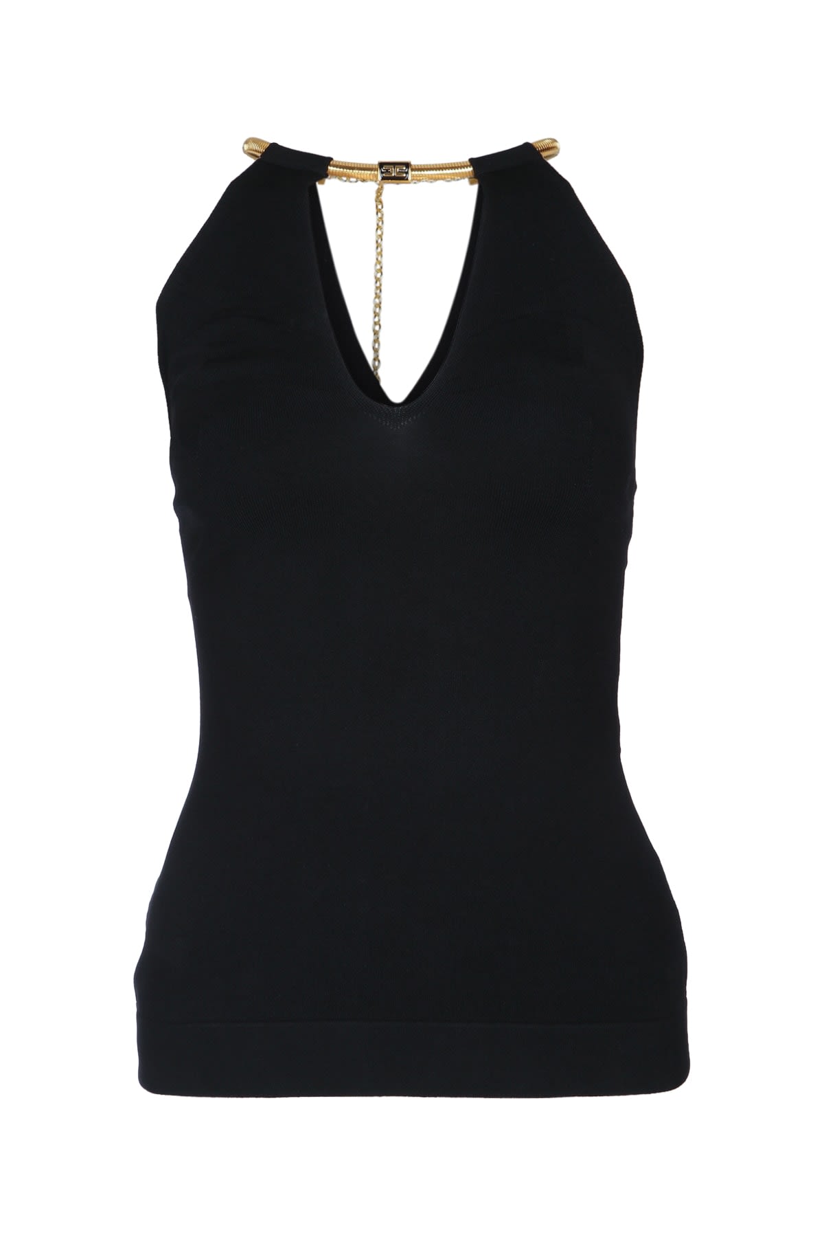 Elisabetta Franchi Chain Detail Halter Neckline Sleeveless Top In Black