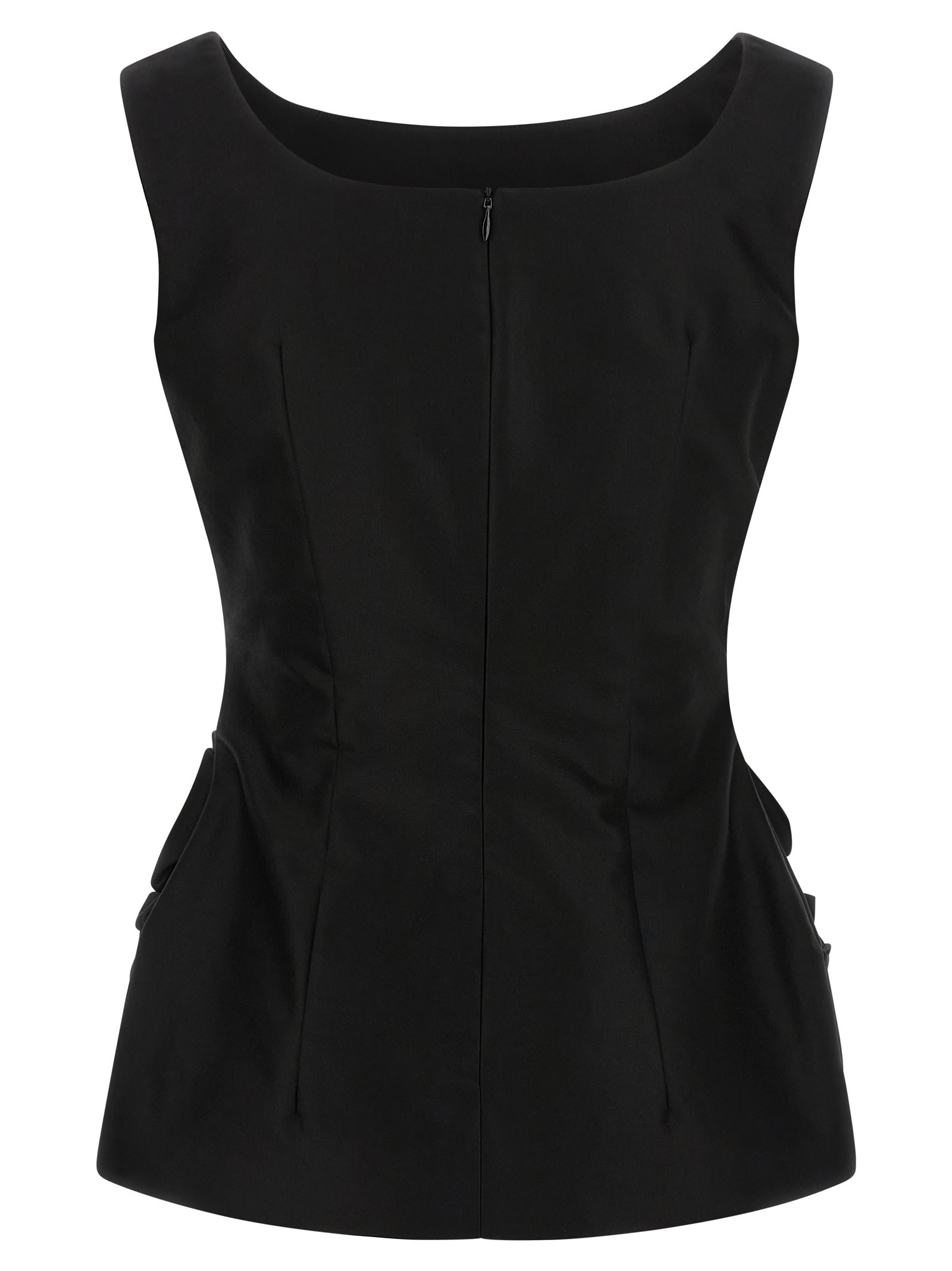 Magda Butrym Hourglass Black Top With 3d Floral Details In Black