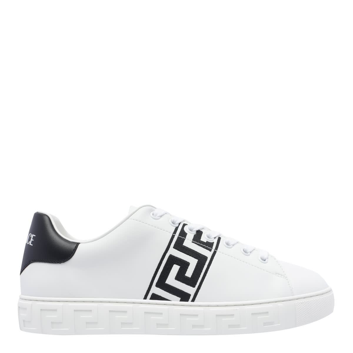 Shop Versace Greca Sneakers In White