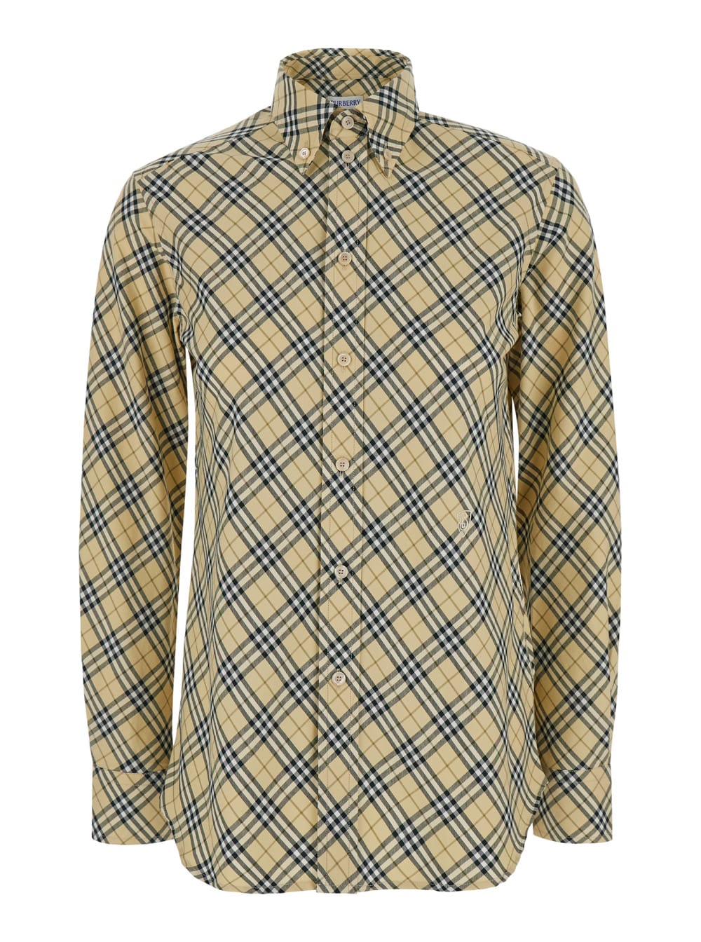 Shop Burberry Beige Oversize Shirt With All-over Check Motiv In Cotton Woman