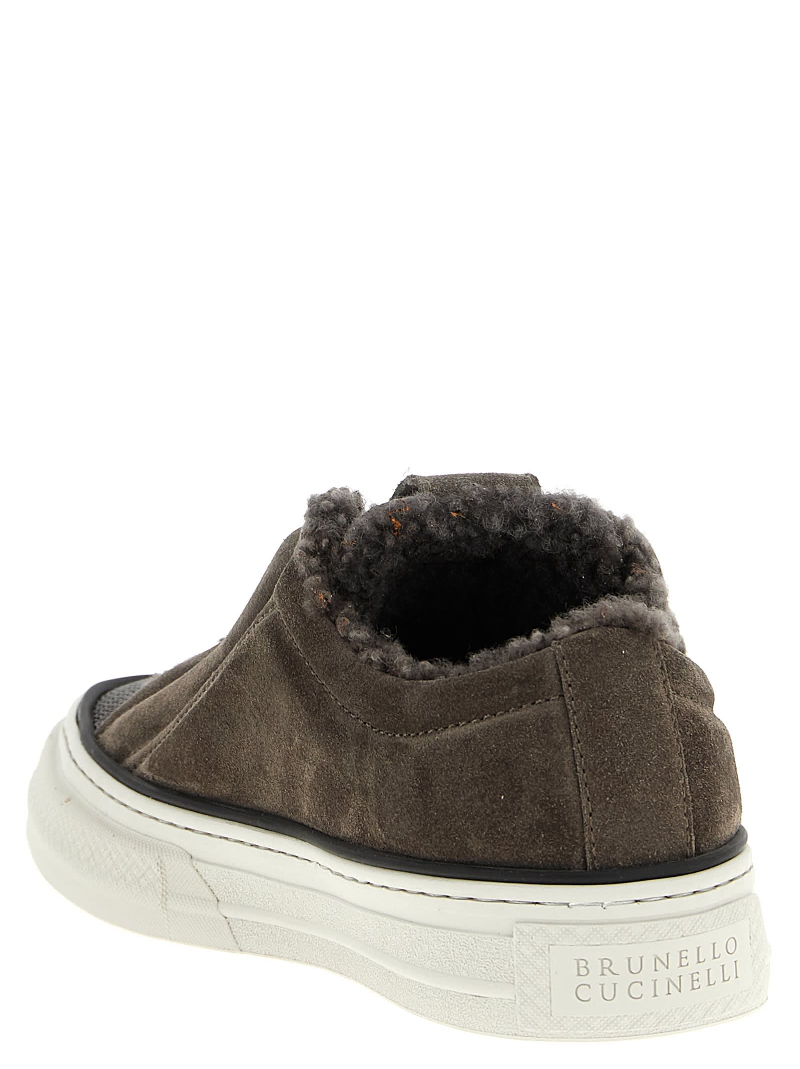 Brunello Cucinelli Precious Toe Sneakers In Gray