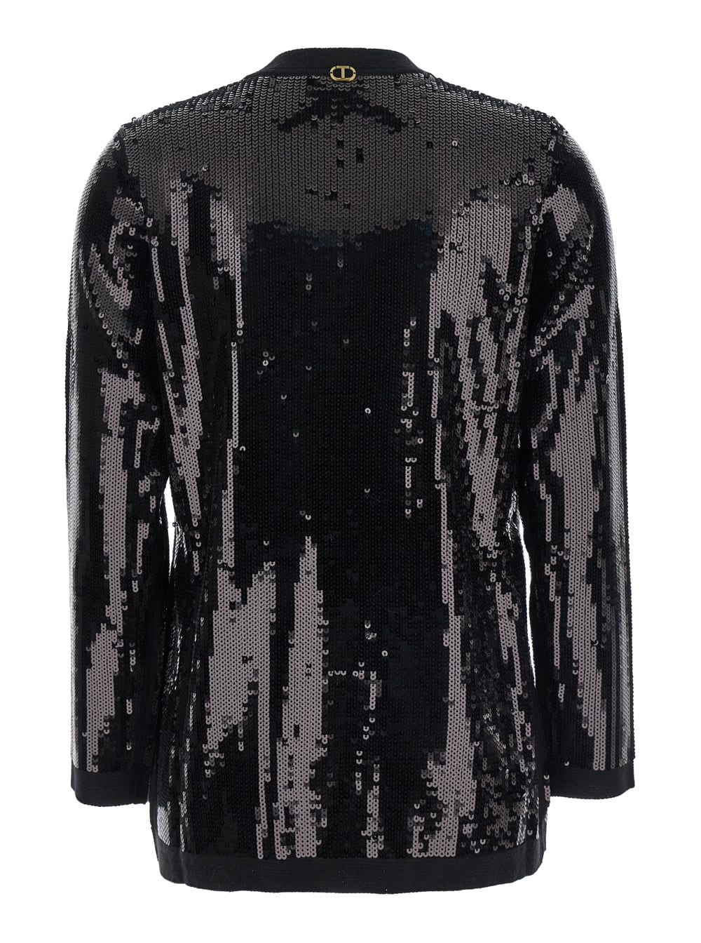 Shop Twinset Black Double-breasted Cardigan With Sequins All-over In Technical Fabric Woman