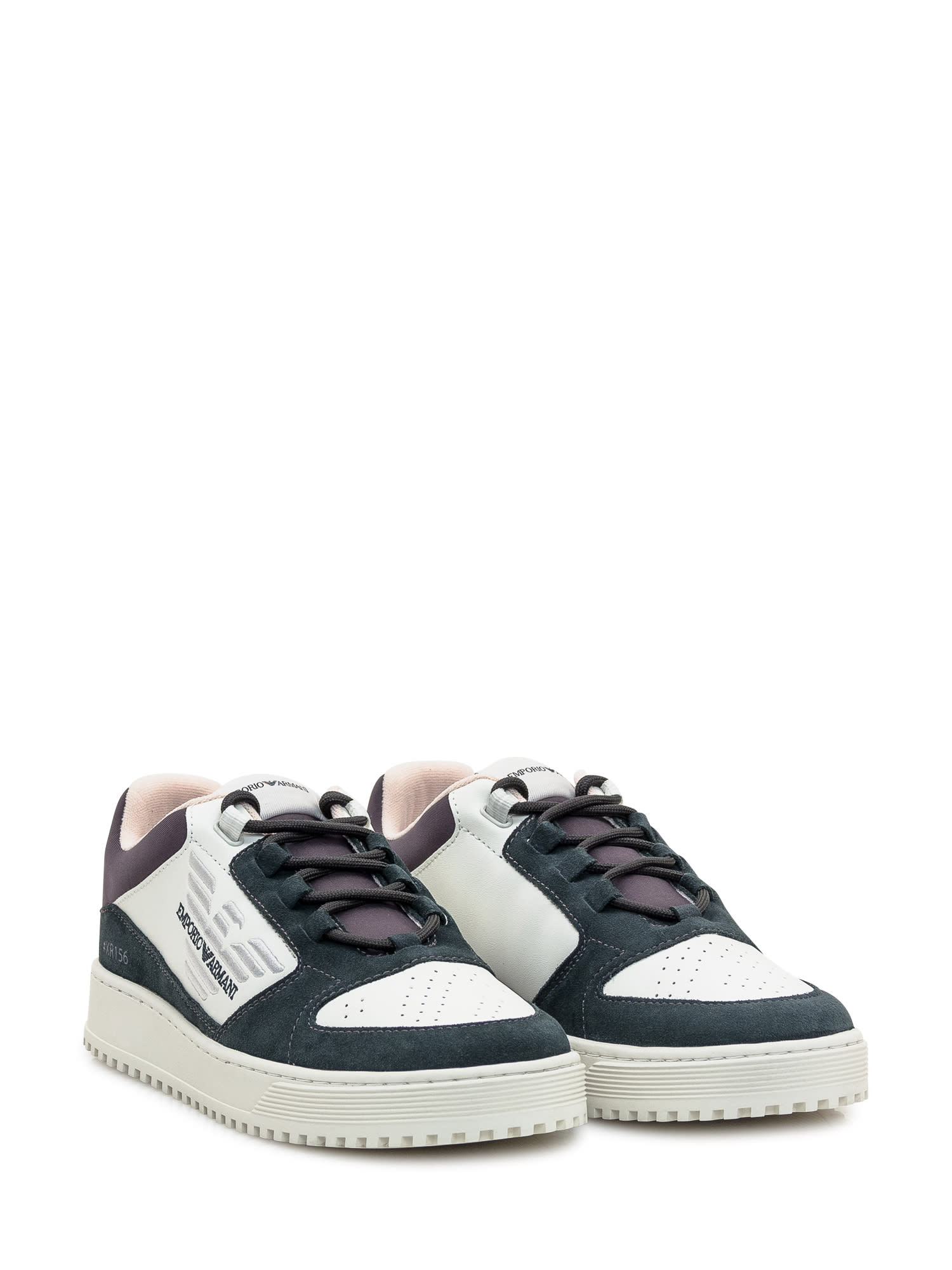 Shop Emporio Armani Sneaker In Off Wht+green+d.grey