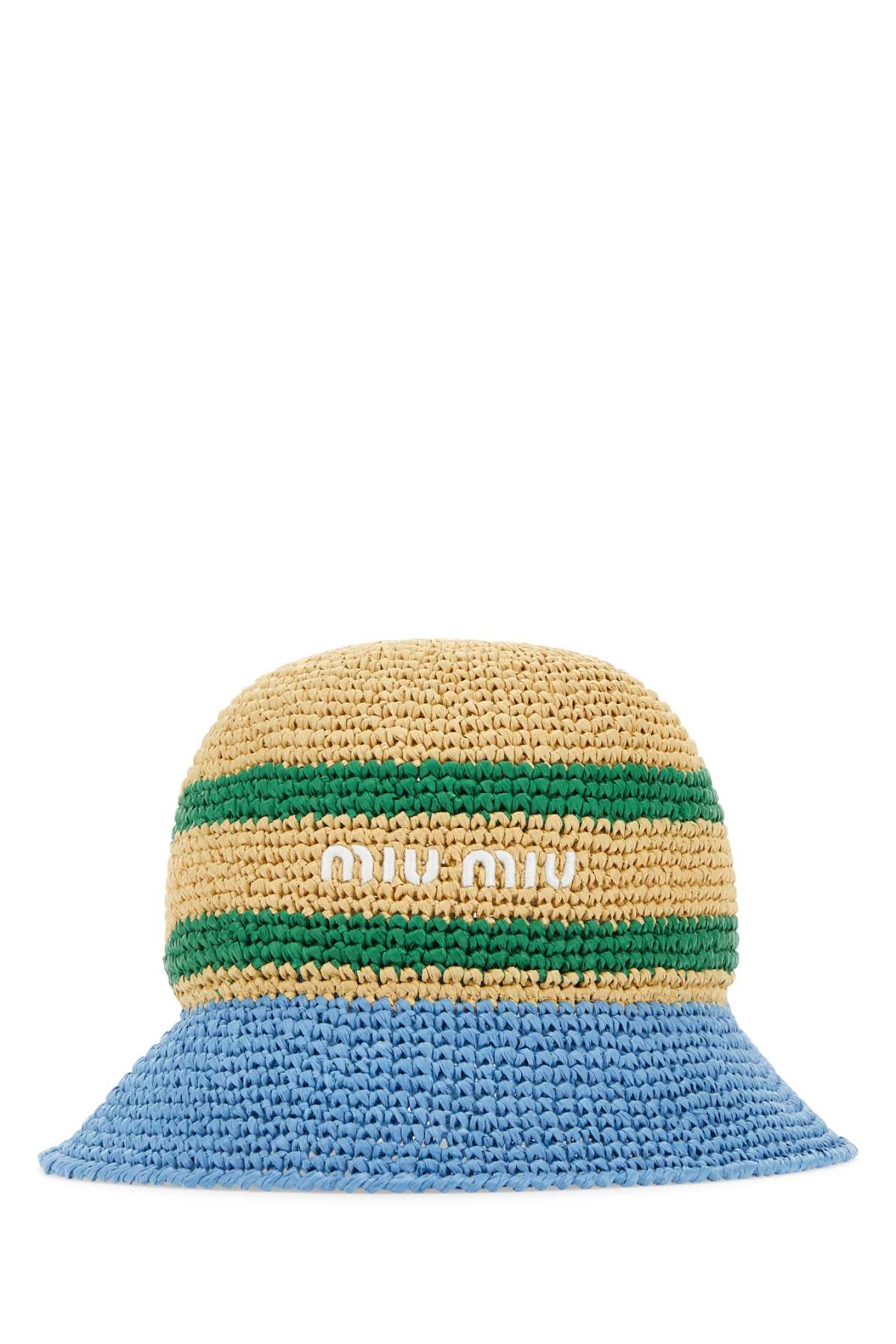 Shop Miu Miu Multicolor Raffia Bucket Hat In Naturaleazzurro