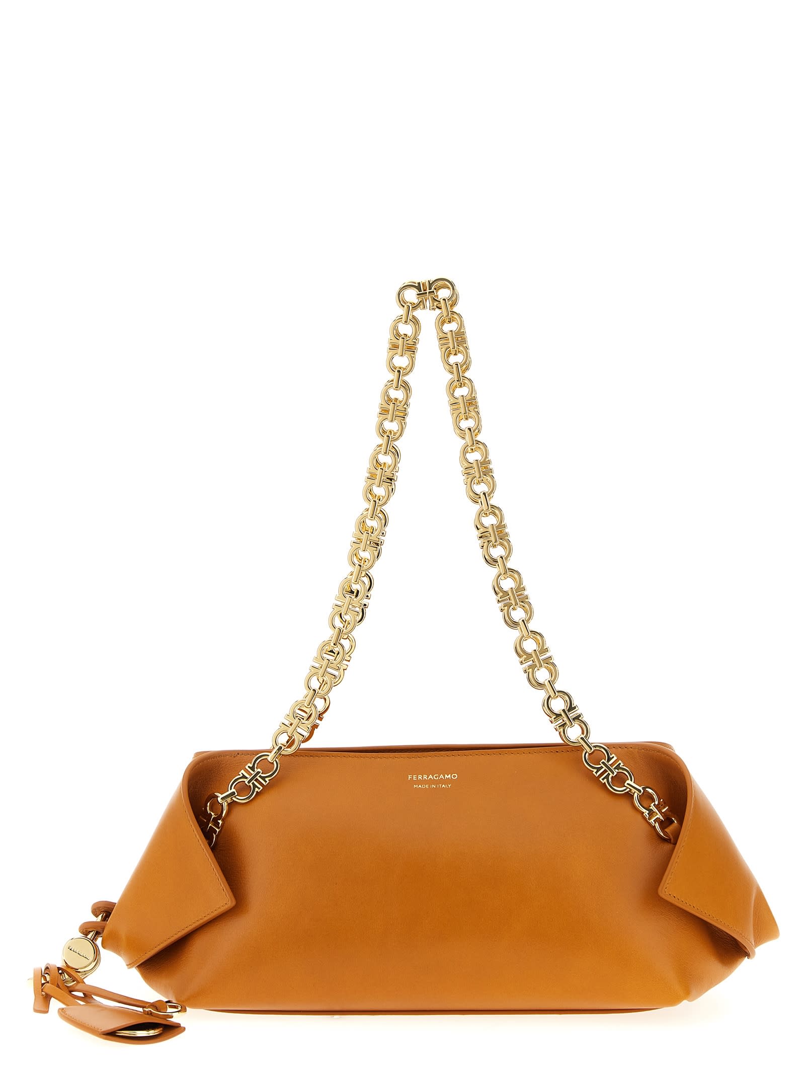 Ferragamo Shoulder Bag Featuring Chain Strap In Orange