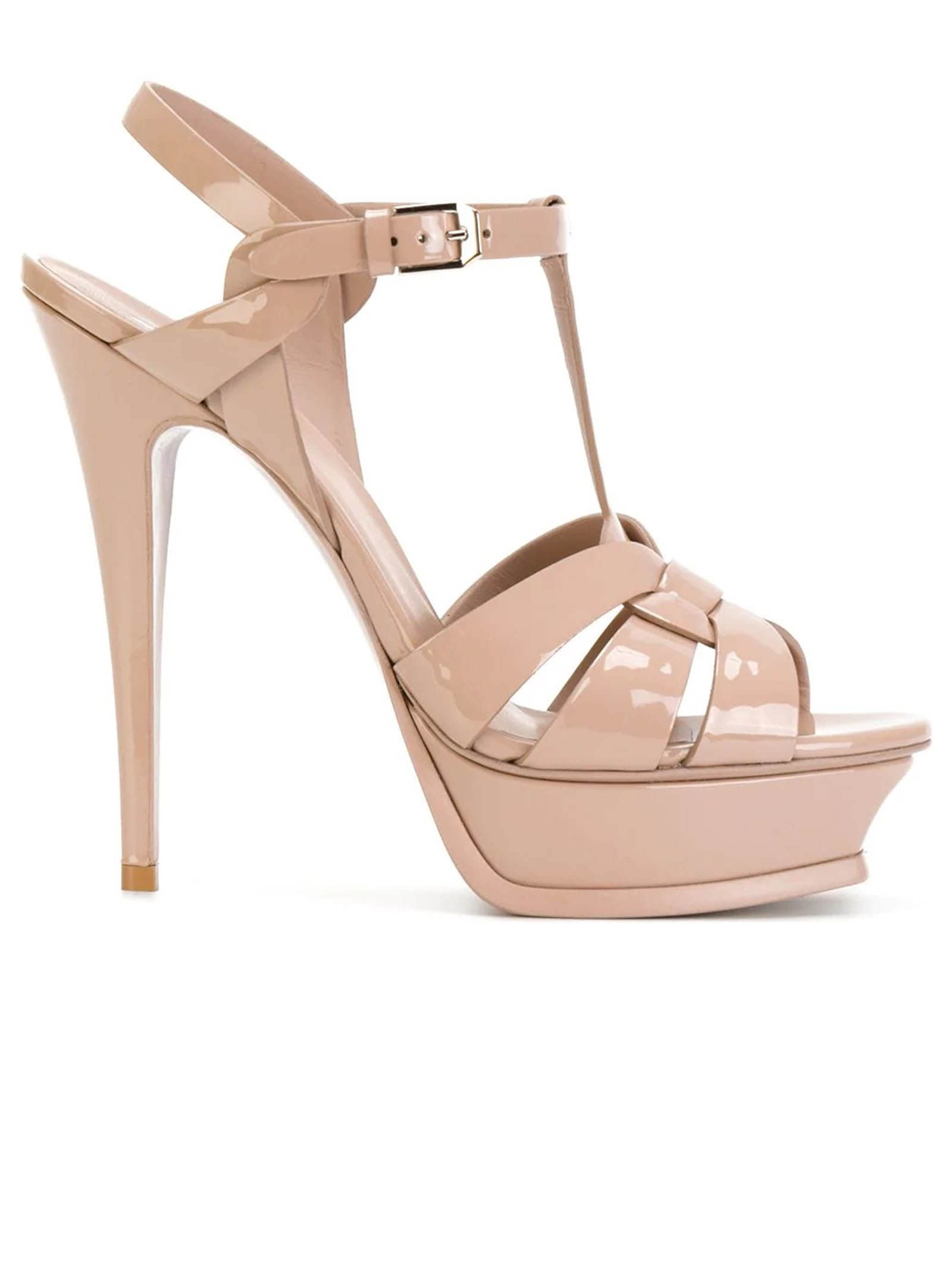 Buy Saint Laurent Nude Patent Tribute Sandals online, shop Saint Laurent shoes with free shipping