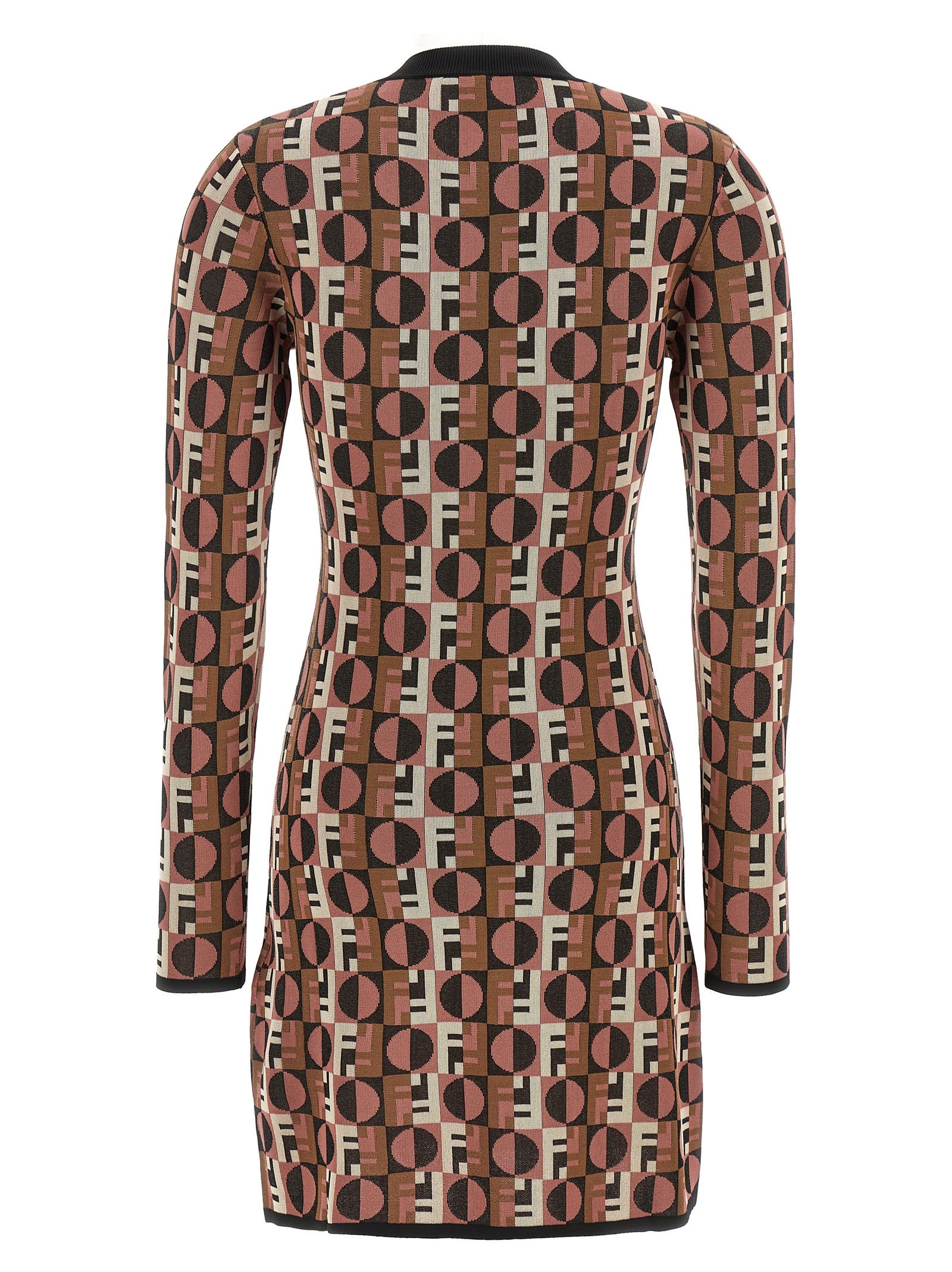 Fendi Optical Crew Neck Geometric Pattern Dress In Brown
