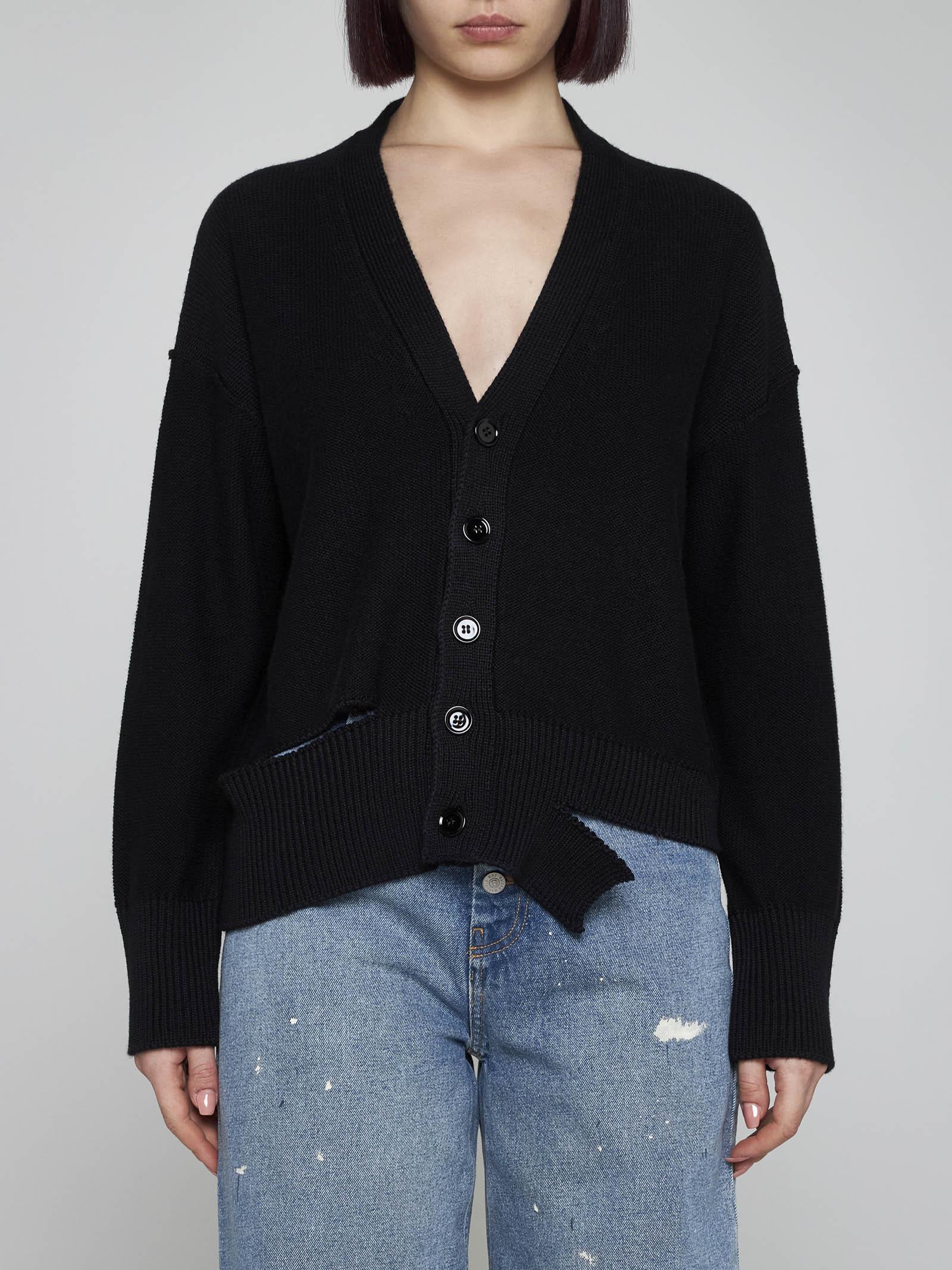 Shop Mm6 Maison Margiela Cut-outs Wool-blend Cardigan In Black