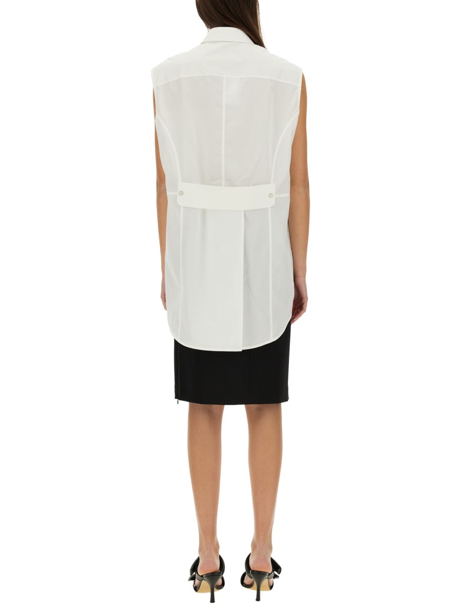 Helmut Lang Sl Apex Tailsleeveless White Cotton Poplin Shirt In White