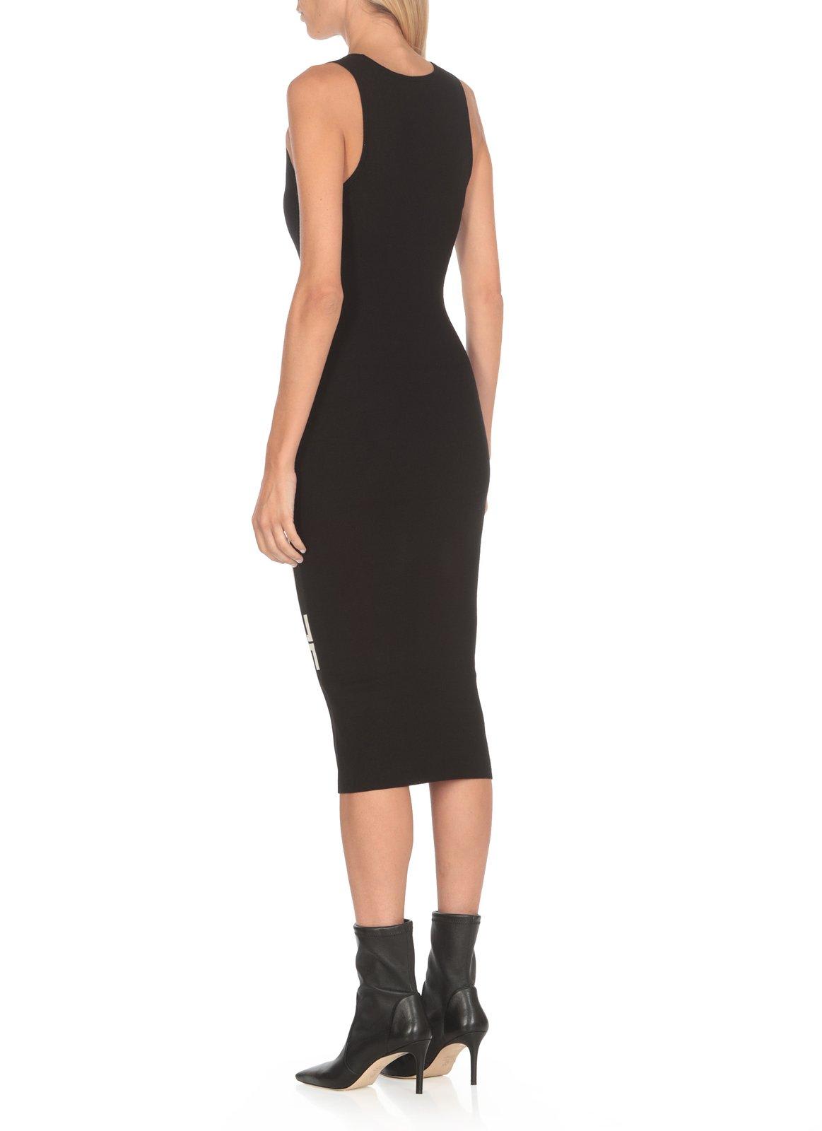 Shop Elisabetta Franchi Logo Band Midi Dress In Nero E Bianco