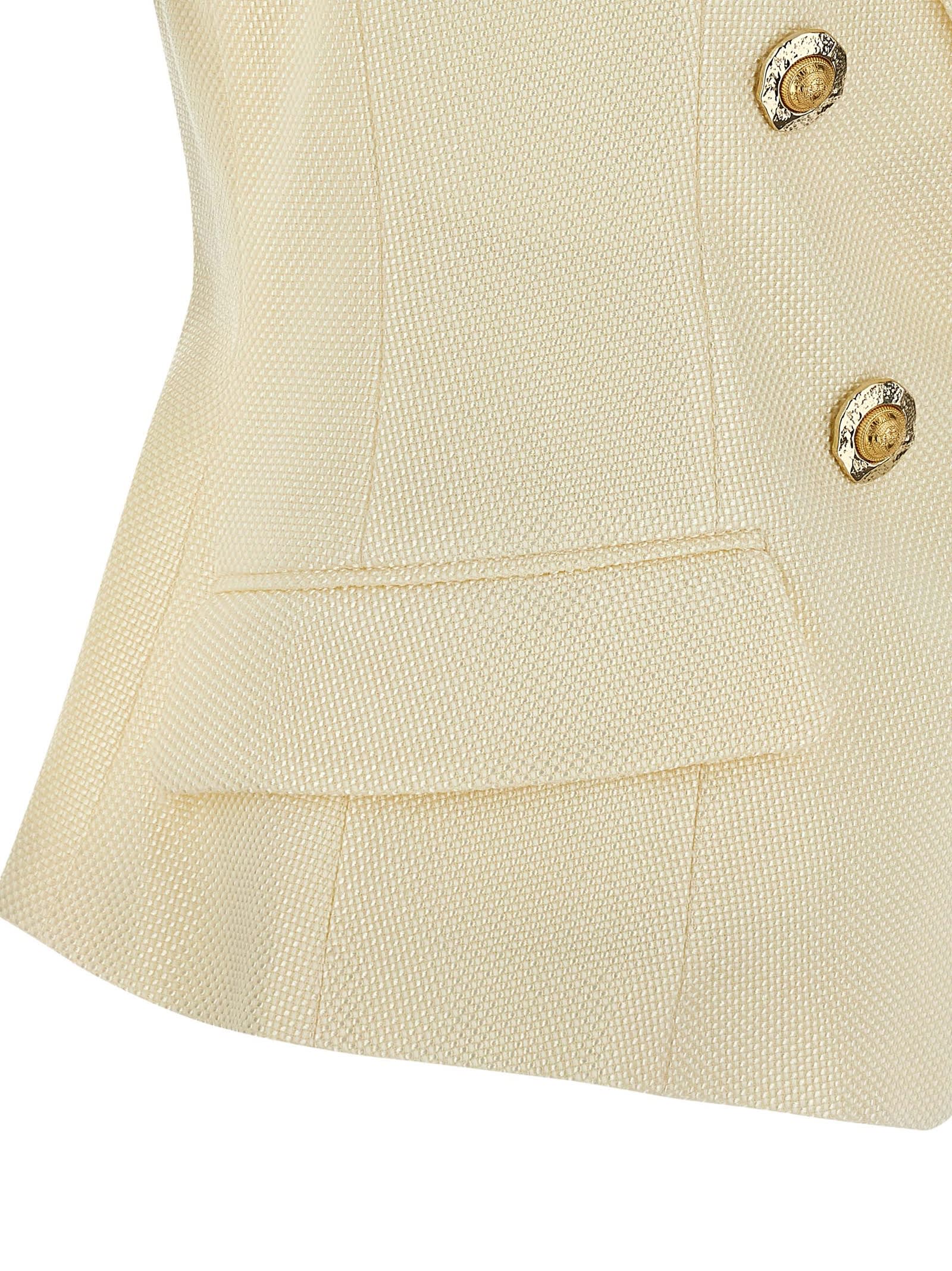 Balmain Jacquard Vest With Flap Pockets And Gold-tone Buttons In Yellow
