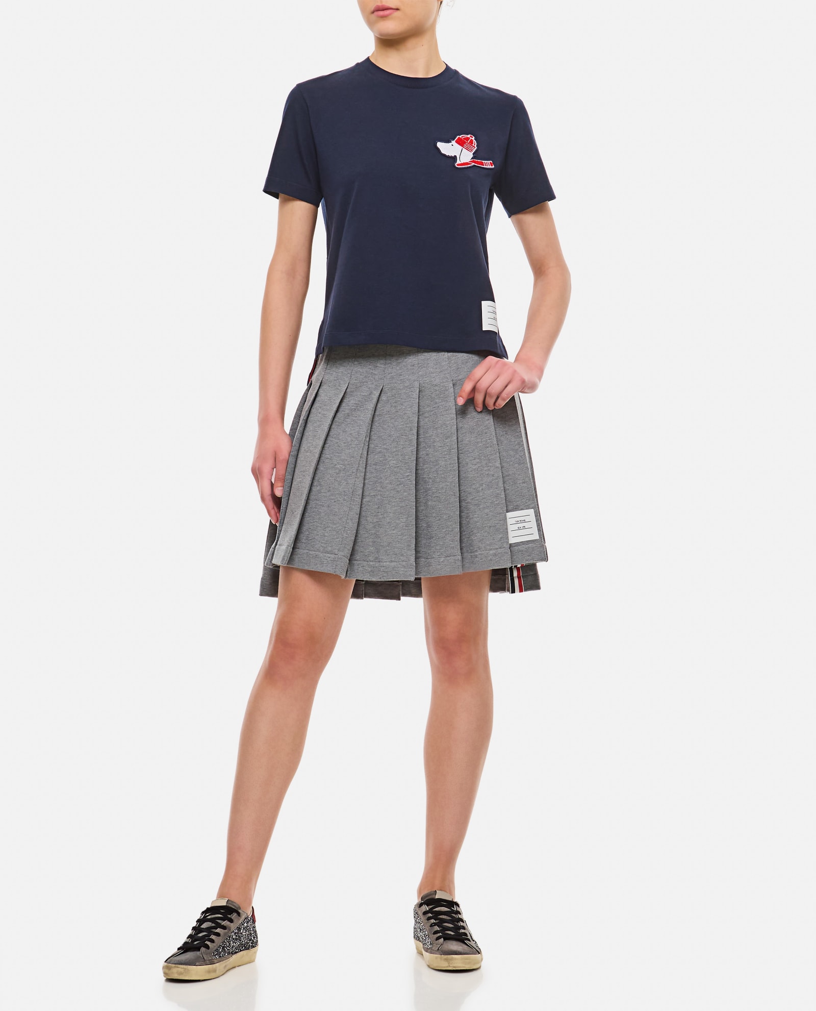 Shop Thom Browne Mini Cotton Pleated Skirt In Grey
