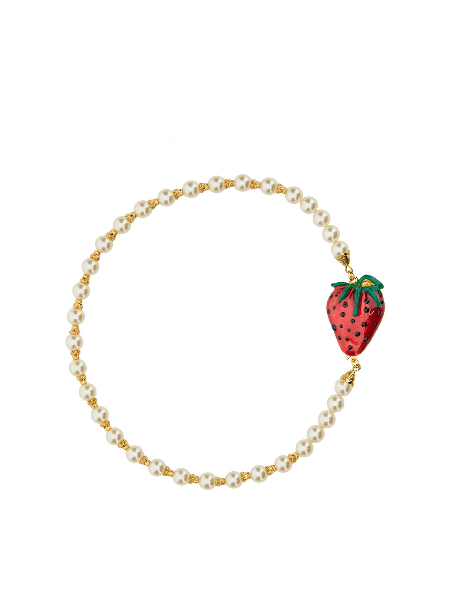 Alessandra Rich Pearl Necklace With Strawberry Decoration