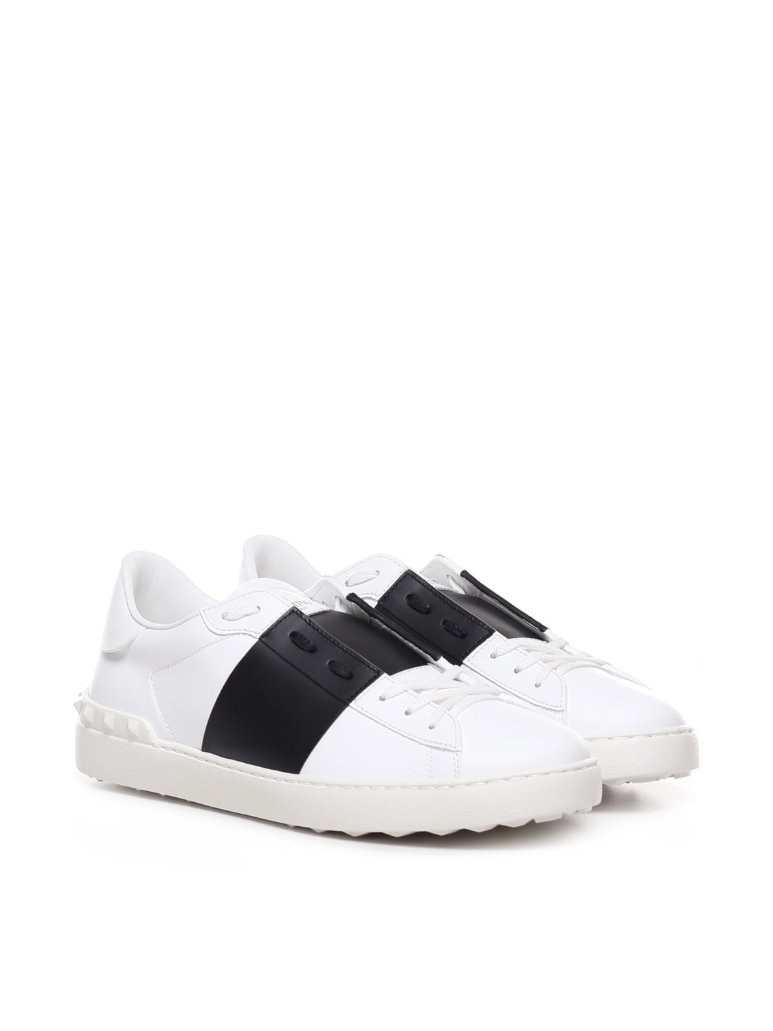 Shop Valentino Open Leather Sneakers In White