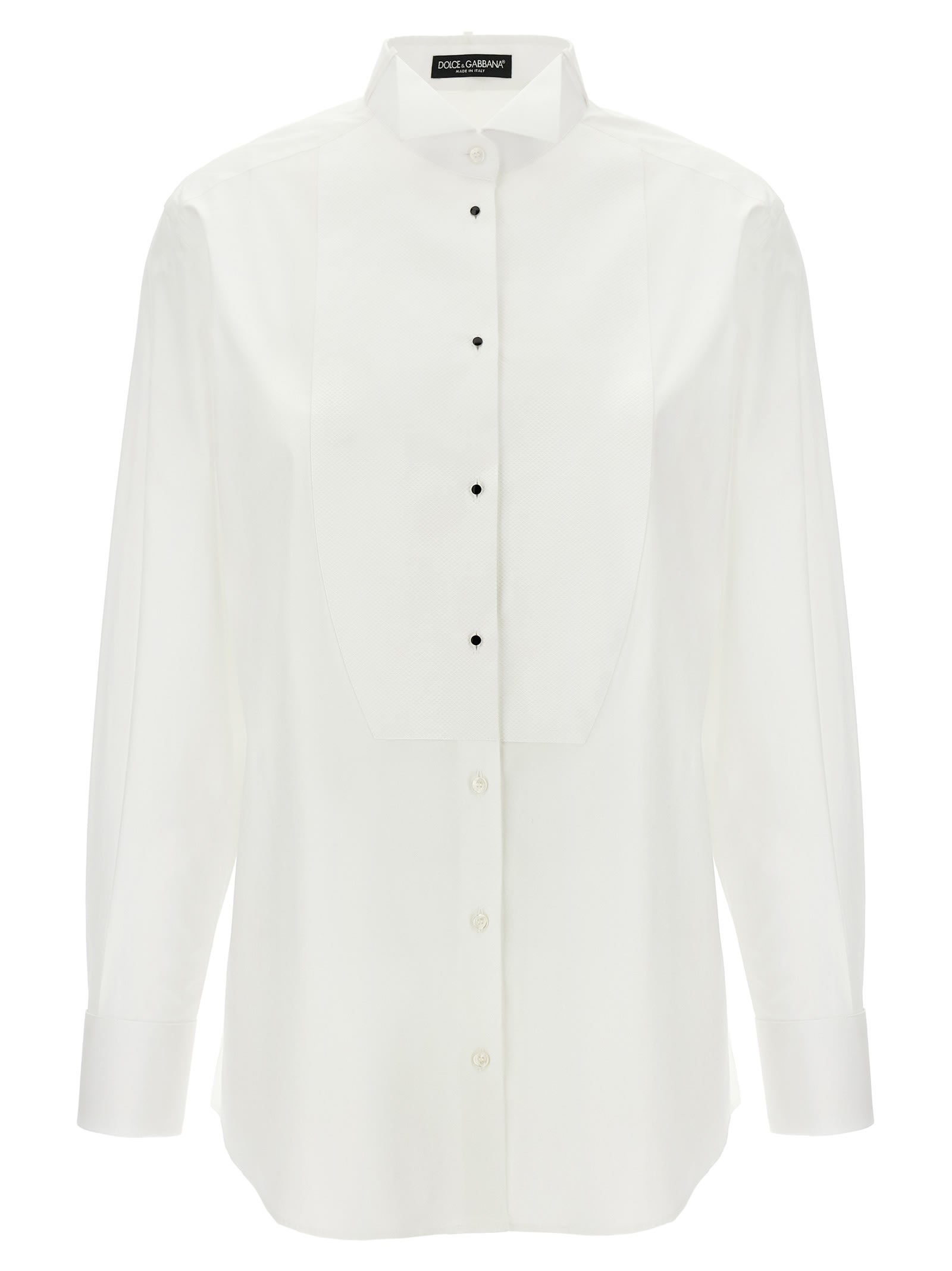 Shop Dolce & Gabbana Piquet Plastron Shirt In White