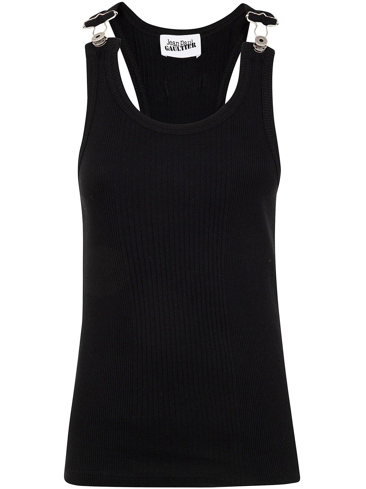 Overall Buckles Ribbed-knit Tank Top