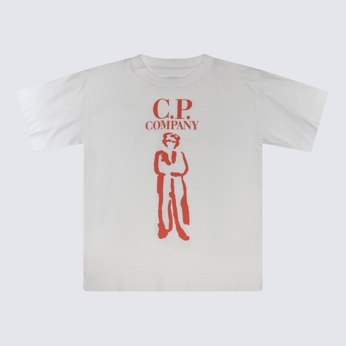 C.p. Company Kids' White And Orange Cotton T-shirt In Gauze White