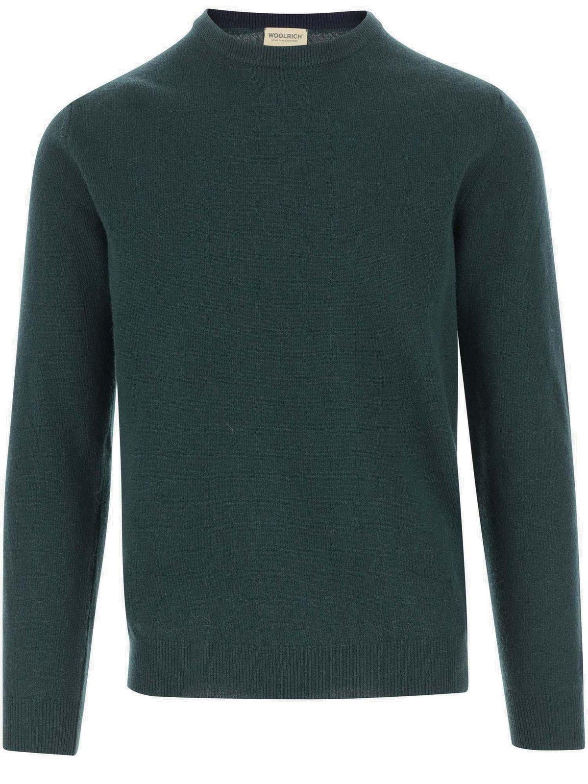 Woolrich Logo Embroidered Crewneck Jumper In Ponderosa Pine